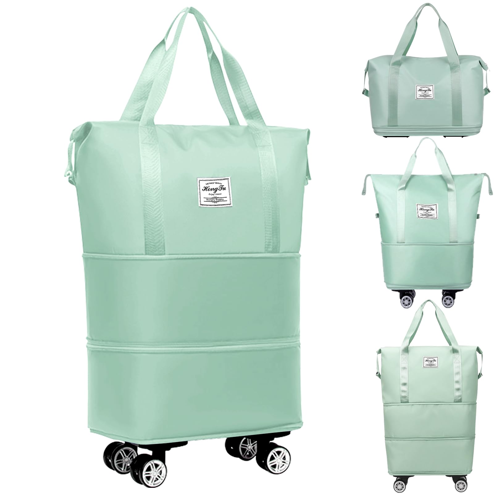 Rolling Duffle Bag with Detachable Wheels Expandable Foldable Duffle Bag for Travel Luggage bag Carry on Weekend Travel Bag (Green)