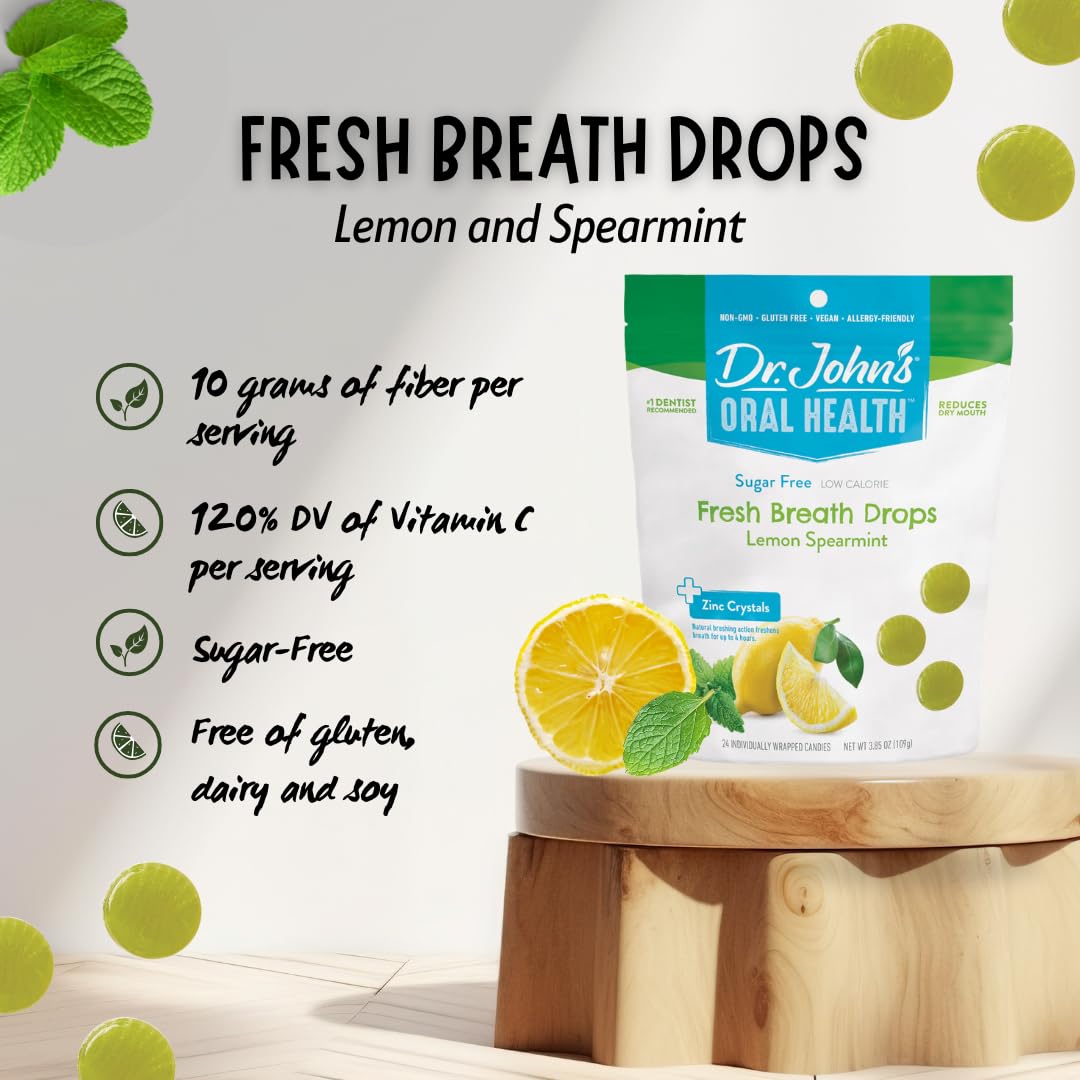 Dr. John's Healthy Sweets Fresh Breath Drops Lot de 24 gouttes d'haleine sans sucre, sans colorant, à base de plantes, compatibles avec le régime cétogène, sac de 109,1 g