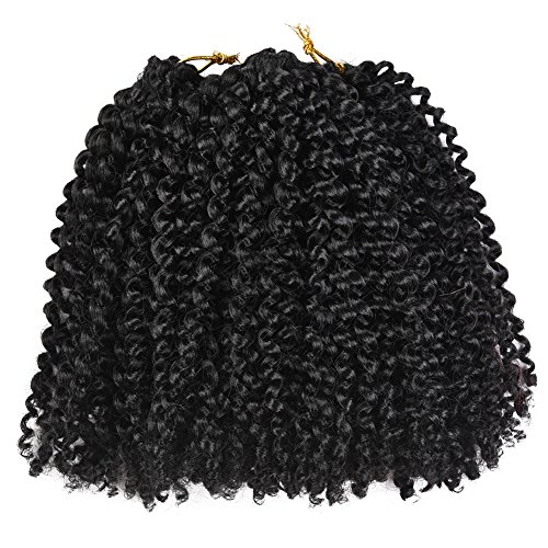 8Inch Marelybob Kinky Curly Crochet Braids Twist Hair 24Strands Afro Curly Weave Braiding Hair Synthetic Hair Extensions (8inch, 1B)