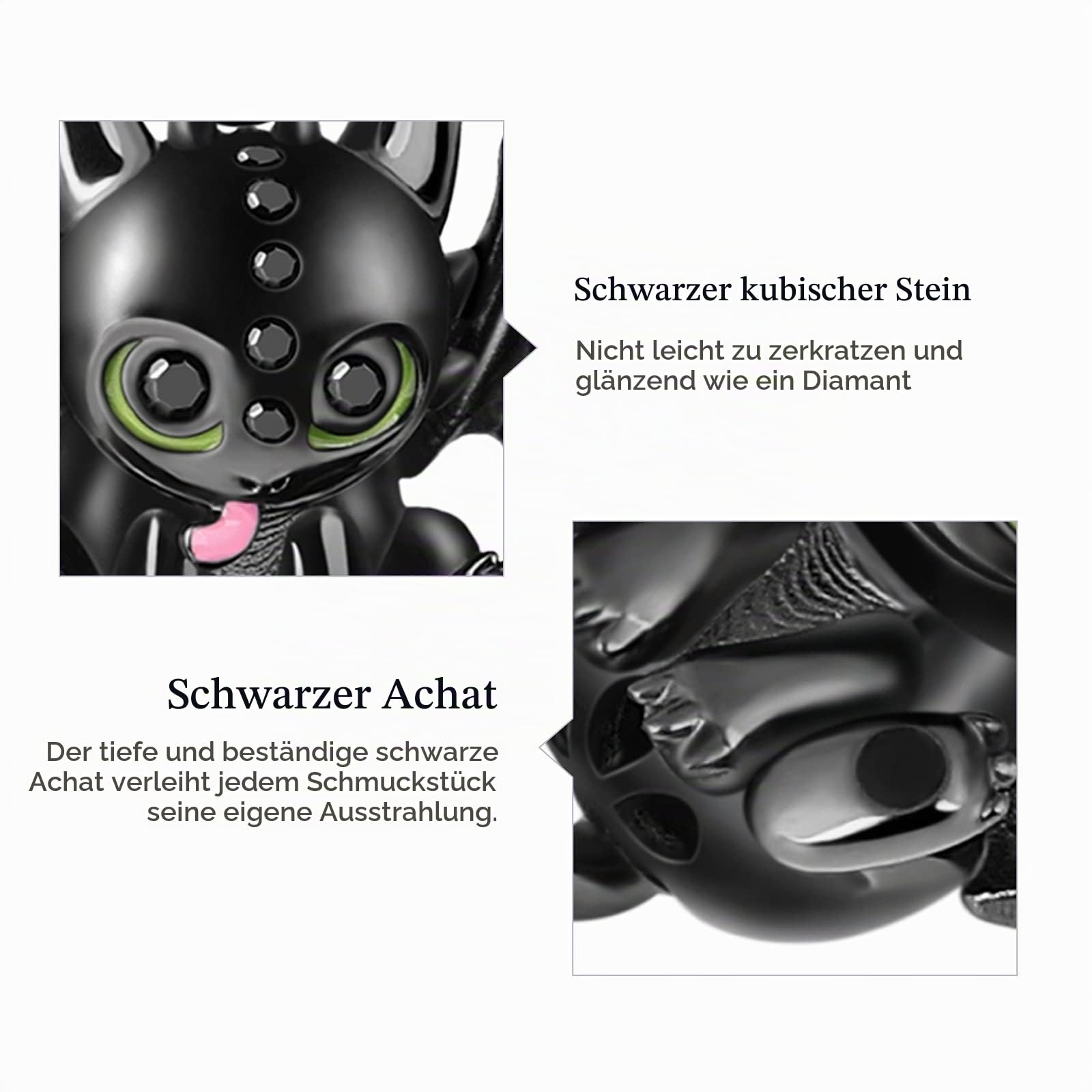 GNOCE Schwarz Drachen Charm Anhänger S925 Sterling Silber Charm Perlen für Armband Halskette Schmuck Geschenk für Damen Herren