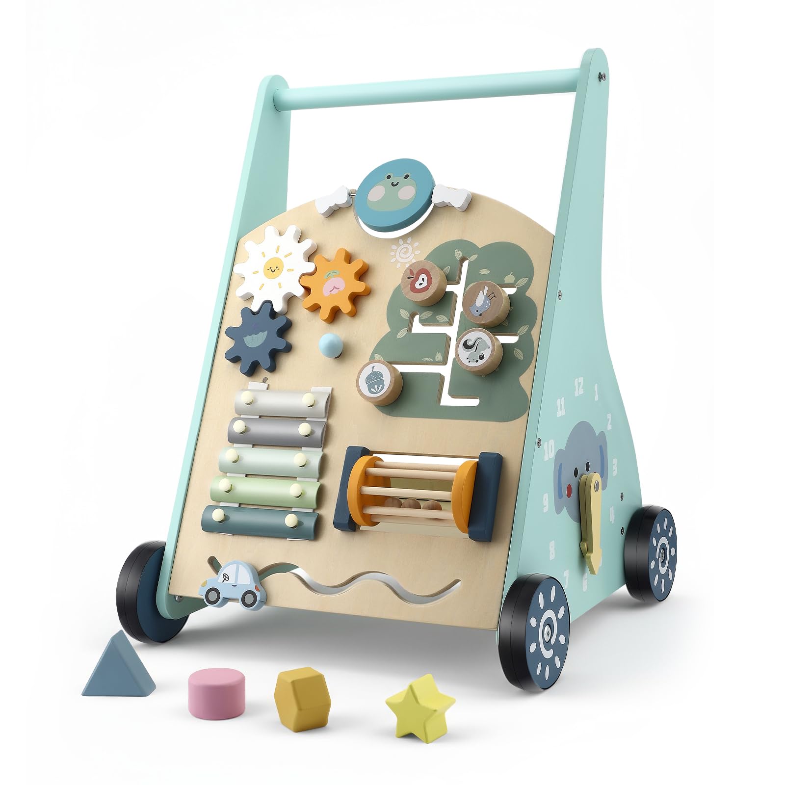 Girello in legno per bambini - Girello multifunzionale con giocattolo per le abilità motorie - Giocattolo didattico Montessori - 8 diverse aree di gioco - Regalo per bambini e bambine da 1 anno in su