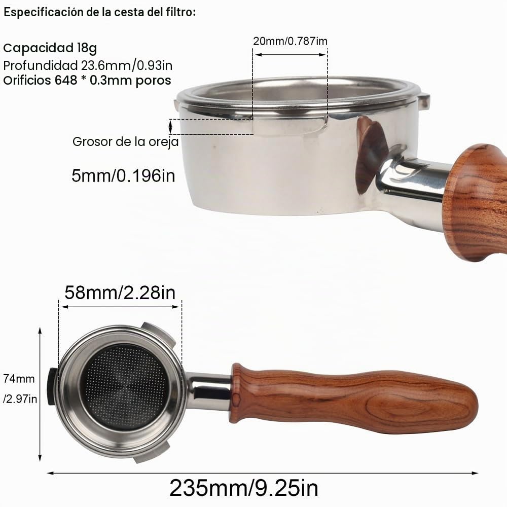 Portafiltro sin fondo de 58 mm, 3 orejas para cafetera espresso Cecotec Barista Maestro/Casabrews Ultra de 58 mm, con tres orejas de 4,9 mm de grosor