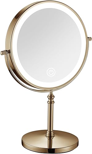 Espejo de maquillaje de oro rosa con oro 1X10X de pie libre 8 pulgadas 360 giratorio de doble cara espejo de tocador de mesa de metal