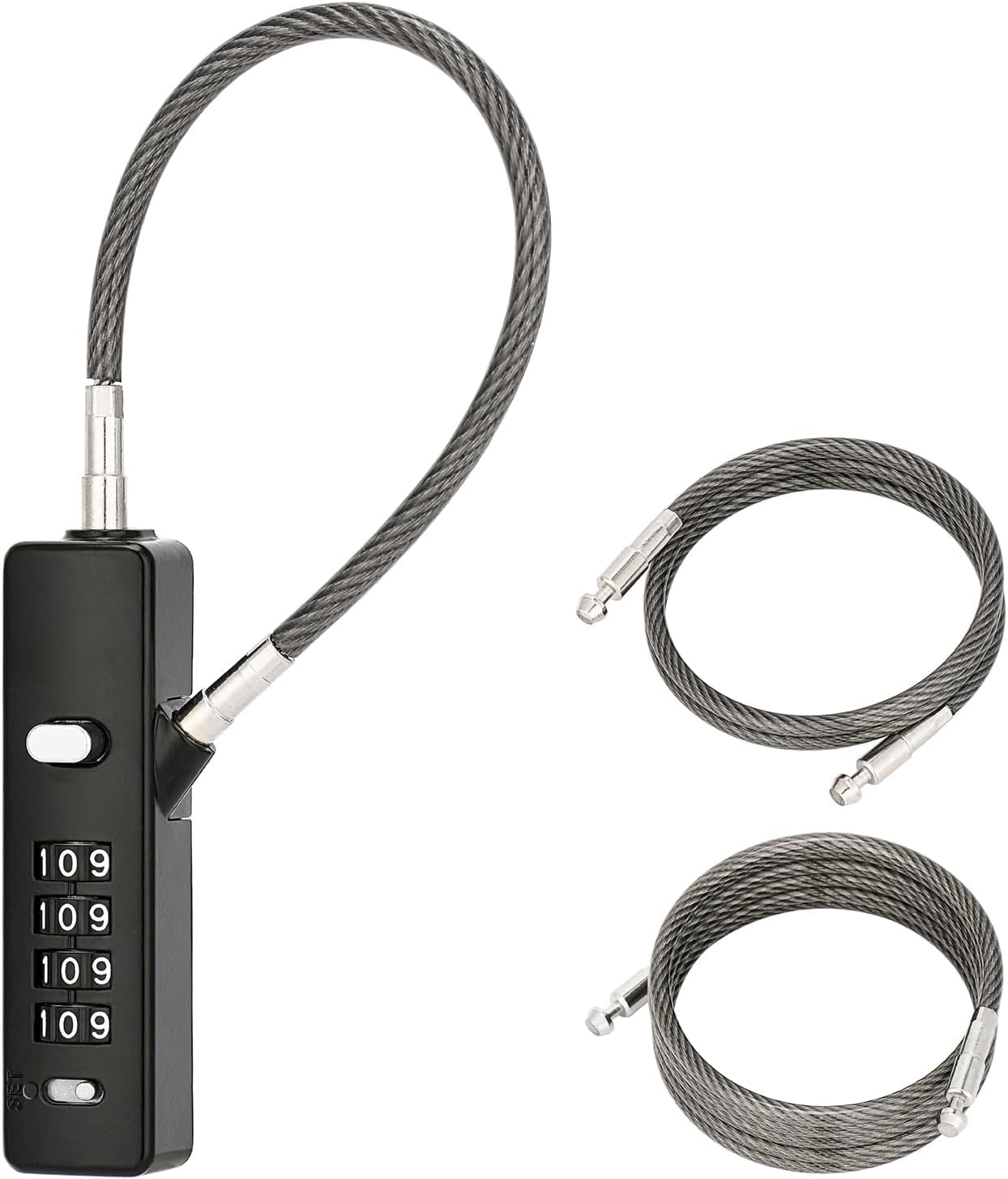Steel Number Lock for Bag,Luggage Locks for Travel with 3 Different Lengths Cables for Suitcase Also, Multi-Purpose Password Combination Small Lock (Black)
