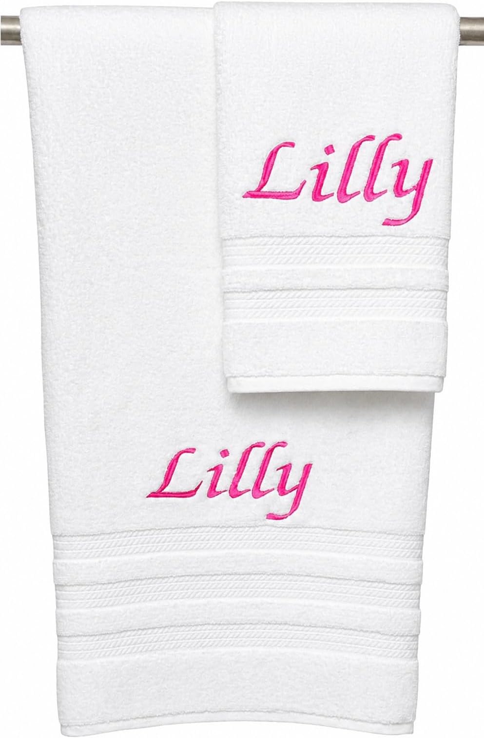 Liberty21 Luxury Embroidered Bath & Hand Towels, 100% Cotton. Custom Monogrammed Personalized Embroidered Towels. Set Includes : 1 Bath Towel and 1 Hand Towel. (White)