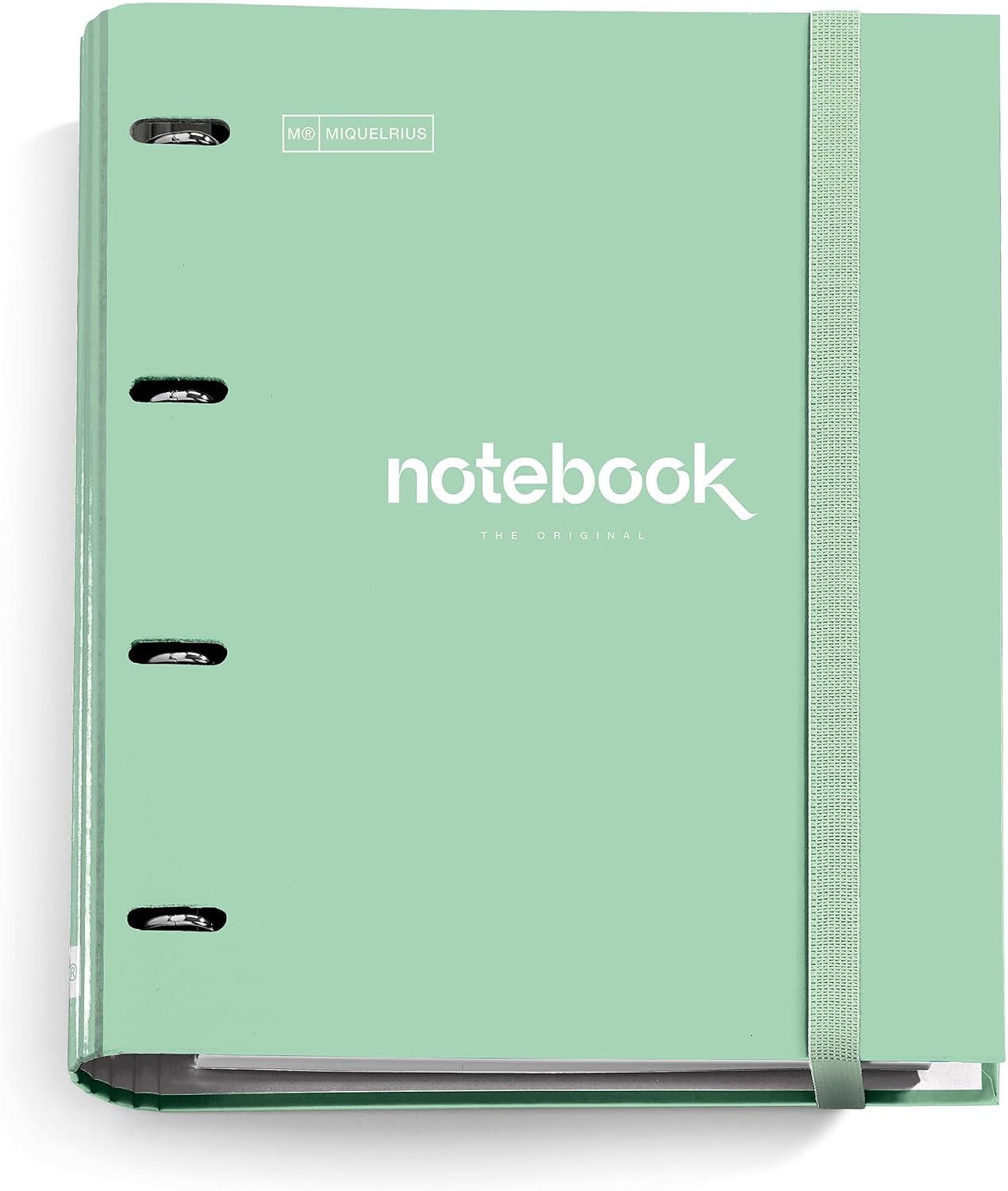 Miquelrius - A4 4 Ring Binder + Refill 100 A4 Sheets, Small Squares 5 mm, Paper 90 g/m², Rubber Closure, School and Office Supplies, Organisers, Emotions Mint Green
