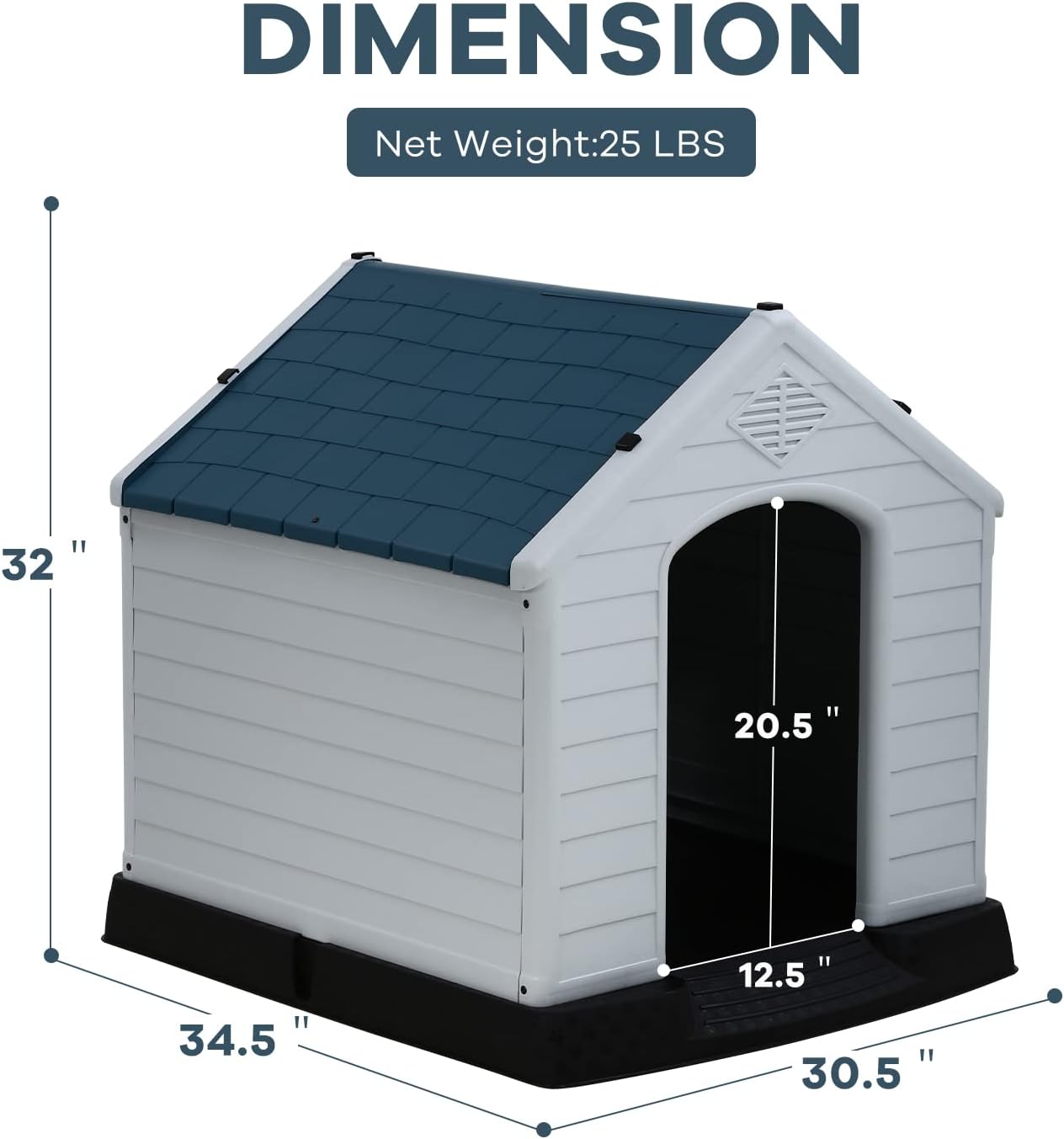 Dog House, Dog House Large Dog Crates 39 Inch High Plastic Dog House Kennels for Small Medium Large Dog with Air Vents and Elevated Floor Outdoor,Indoor, Blue