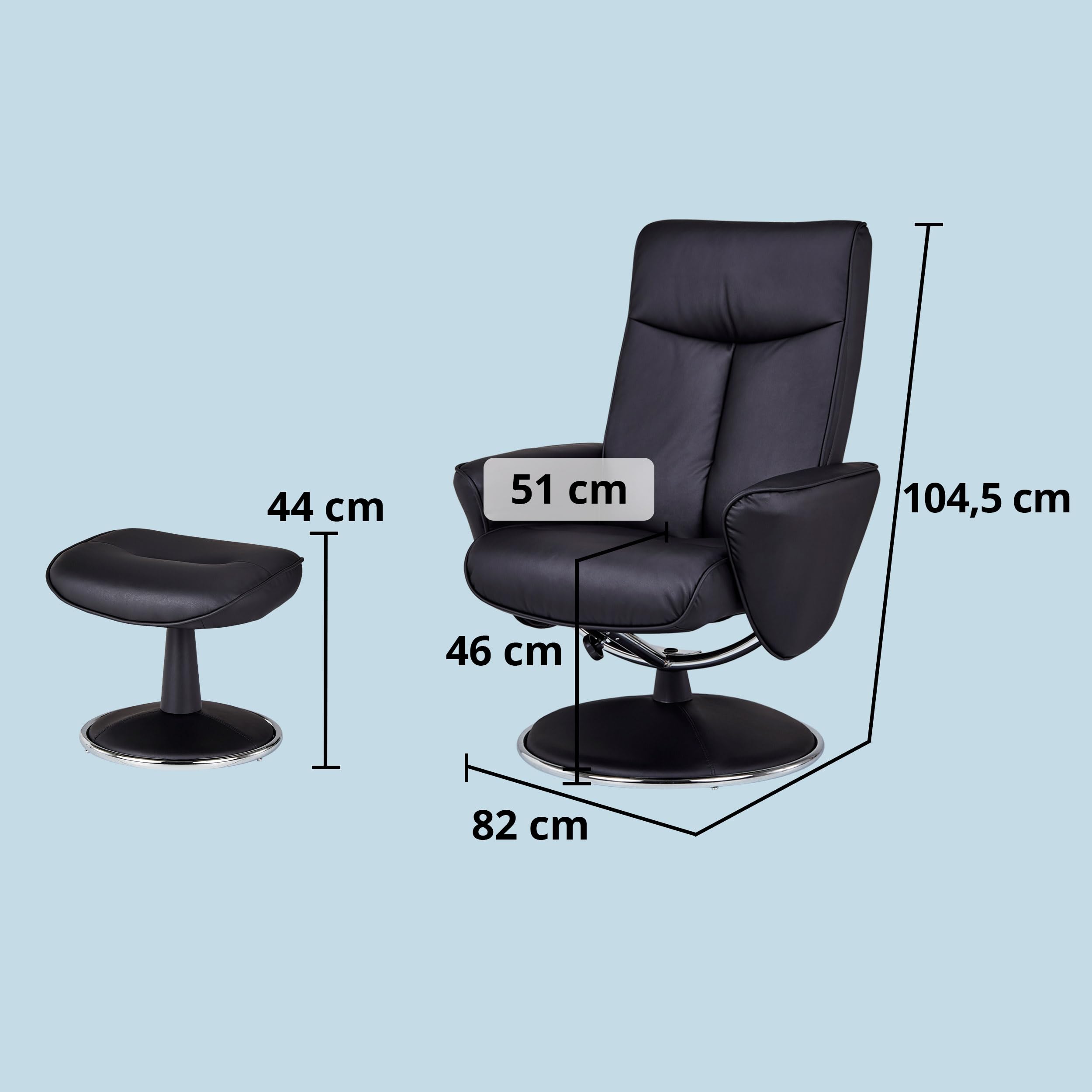 KHG Relaxsessel Schwarz Kunstleder mit Fußablage Relaxfunktion 82x104,5x110cm Sitzhöhe 46cm Sitzbreite 53,5cm
