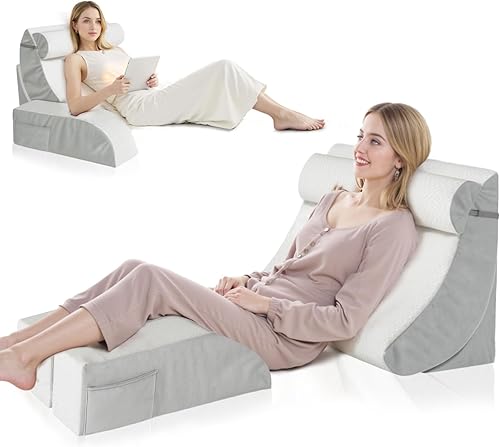 Juego de 5 almohadas ortopédicas de cuña para después de la cirugía, cuña de espuma ajustable para soporte de cuerpo, espalda, piernas y rodilla,