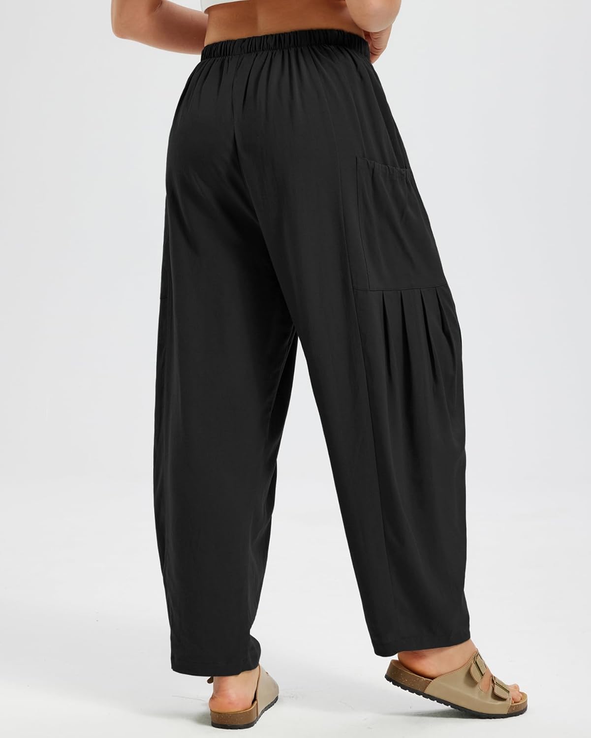 Women's Linen Pants Flowy Wide Leg Casual Beach Travel Vacation Palazzo Harem Barrel Pants - Image 2