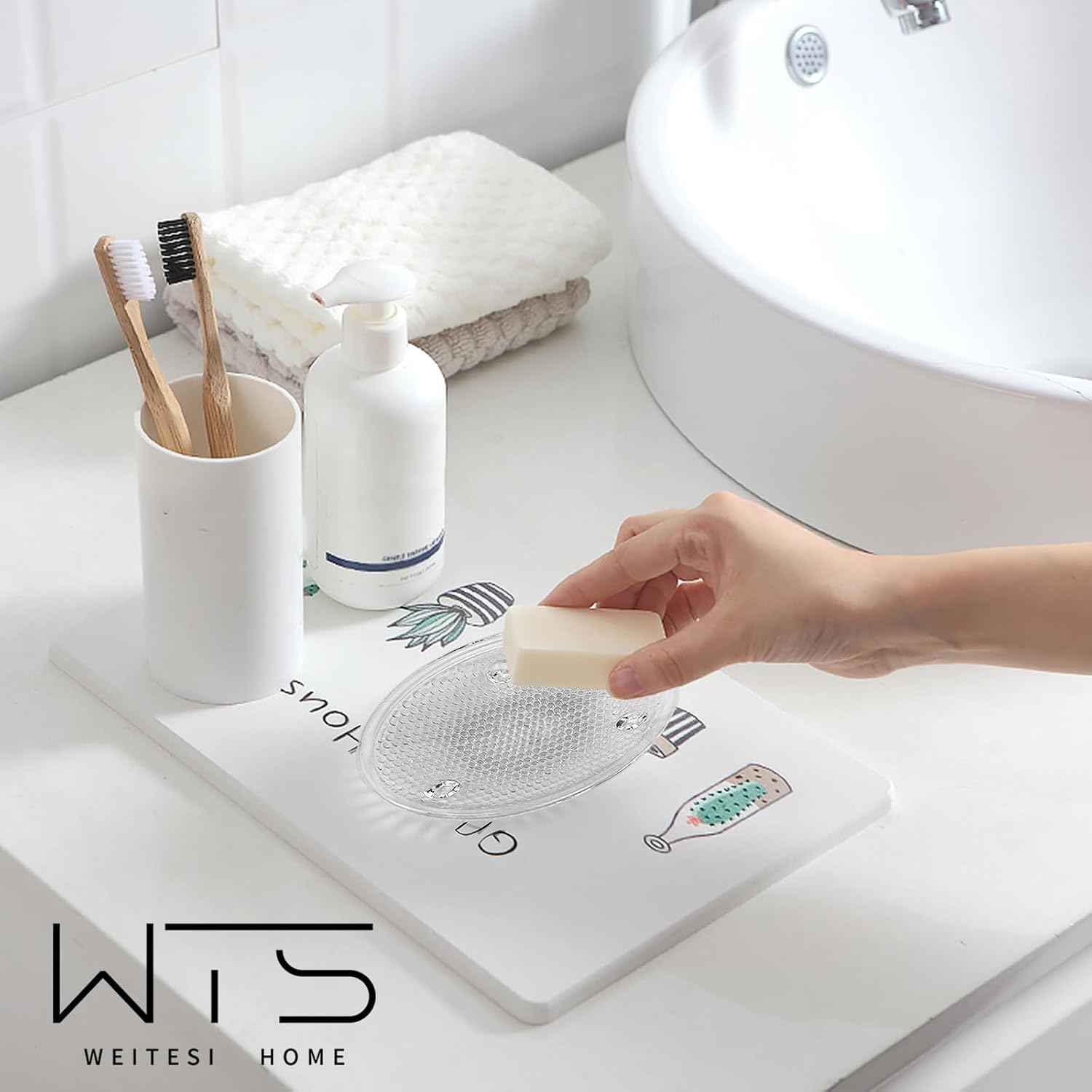 Clear Glass Soap Dish, Decorative Oval Bar Soap Holder for Shampoo or Sponge, Heavy Soap Holder for Bathroom, Sink and Kitche