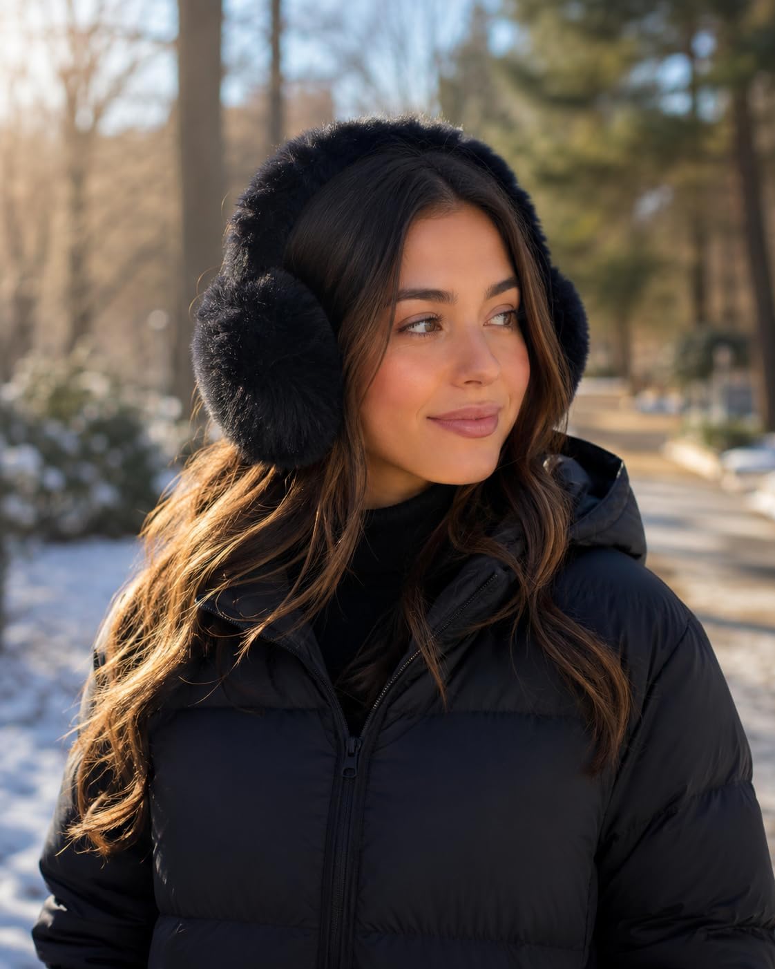 surell Faux Rex Earmuff with Halo Band - Fake Fur Winter Accessory - Warm Fashion Ear Muff - Soft Fuzzy and Fluffy Headwear