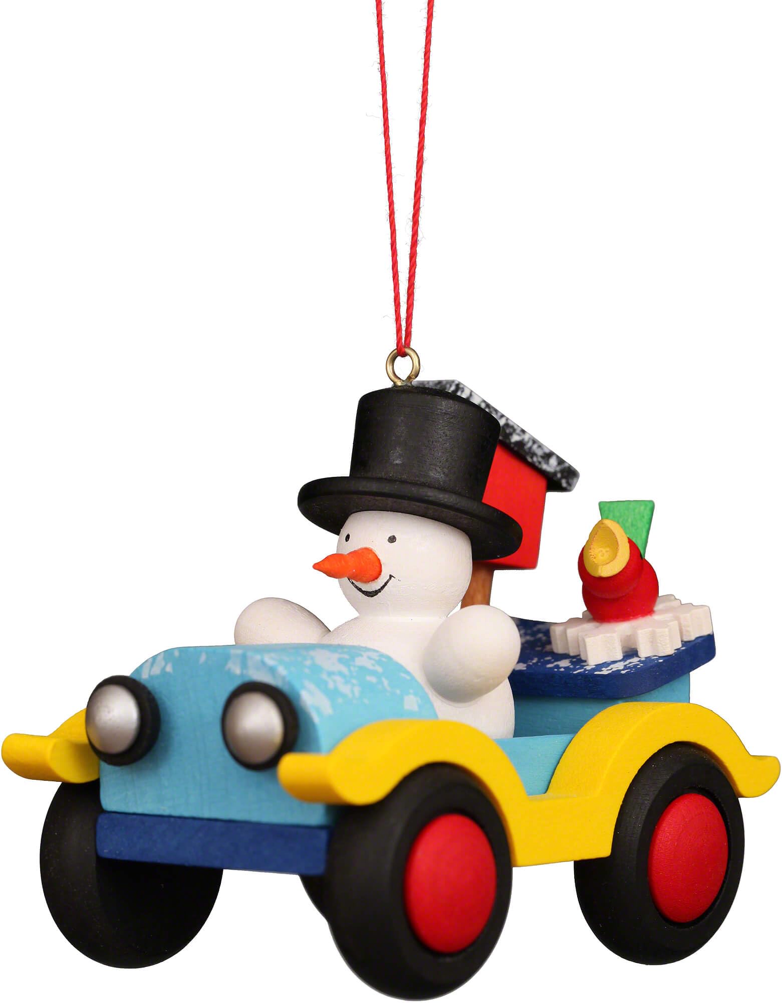 Décoration d'arbre Christian Ulbricht voiture et bonhomme de neige en bois