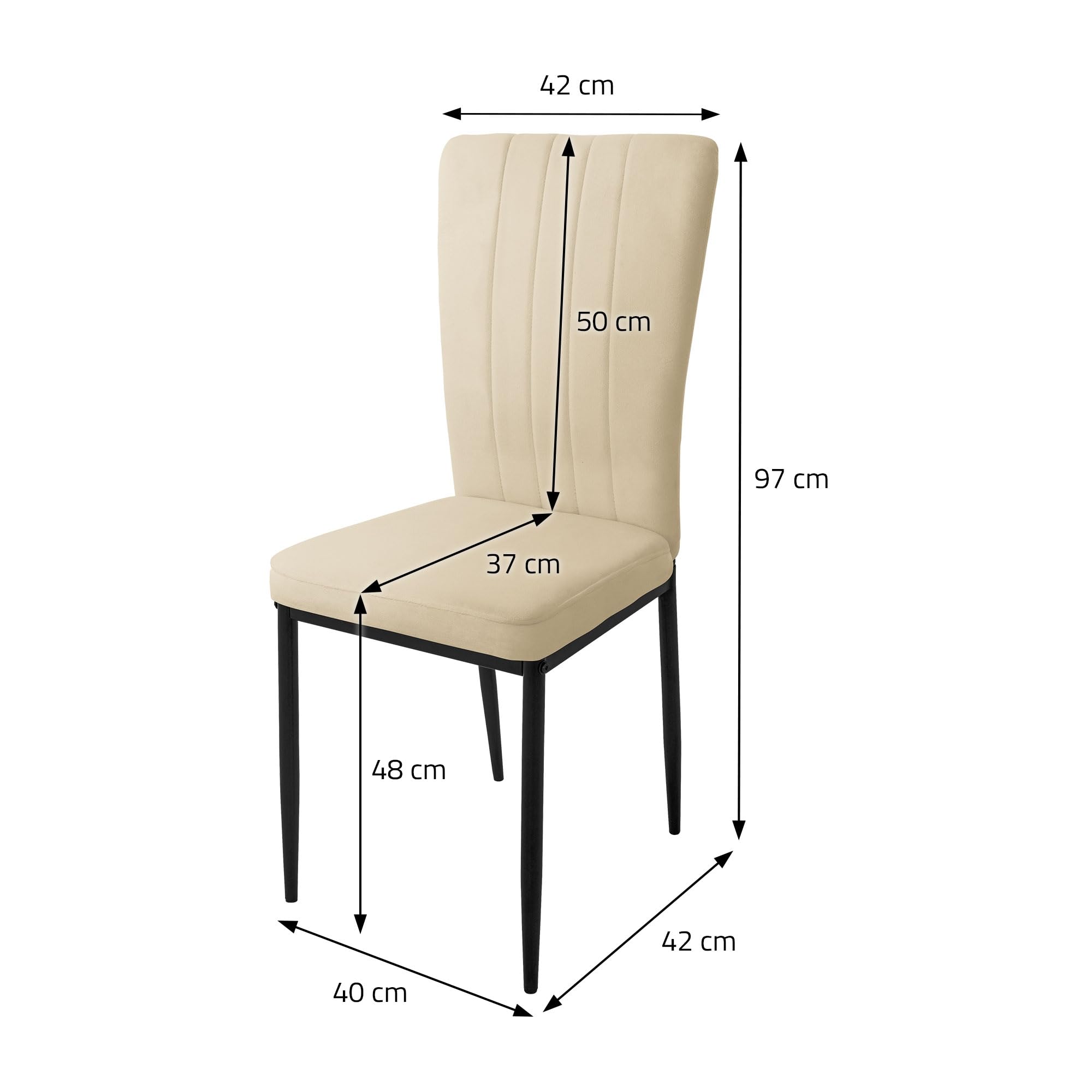 ML-Design Set 4X Sillas de Comedor Tapizadas de Terciopelo Beige Claro Respaldo Alto Asiento Diseño Moderno y Cómodo para Salón o Cocina, Ergonómico, Versátil y Multifuncional con Estructura Metálica