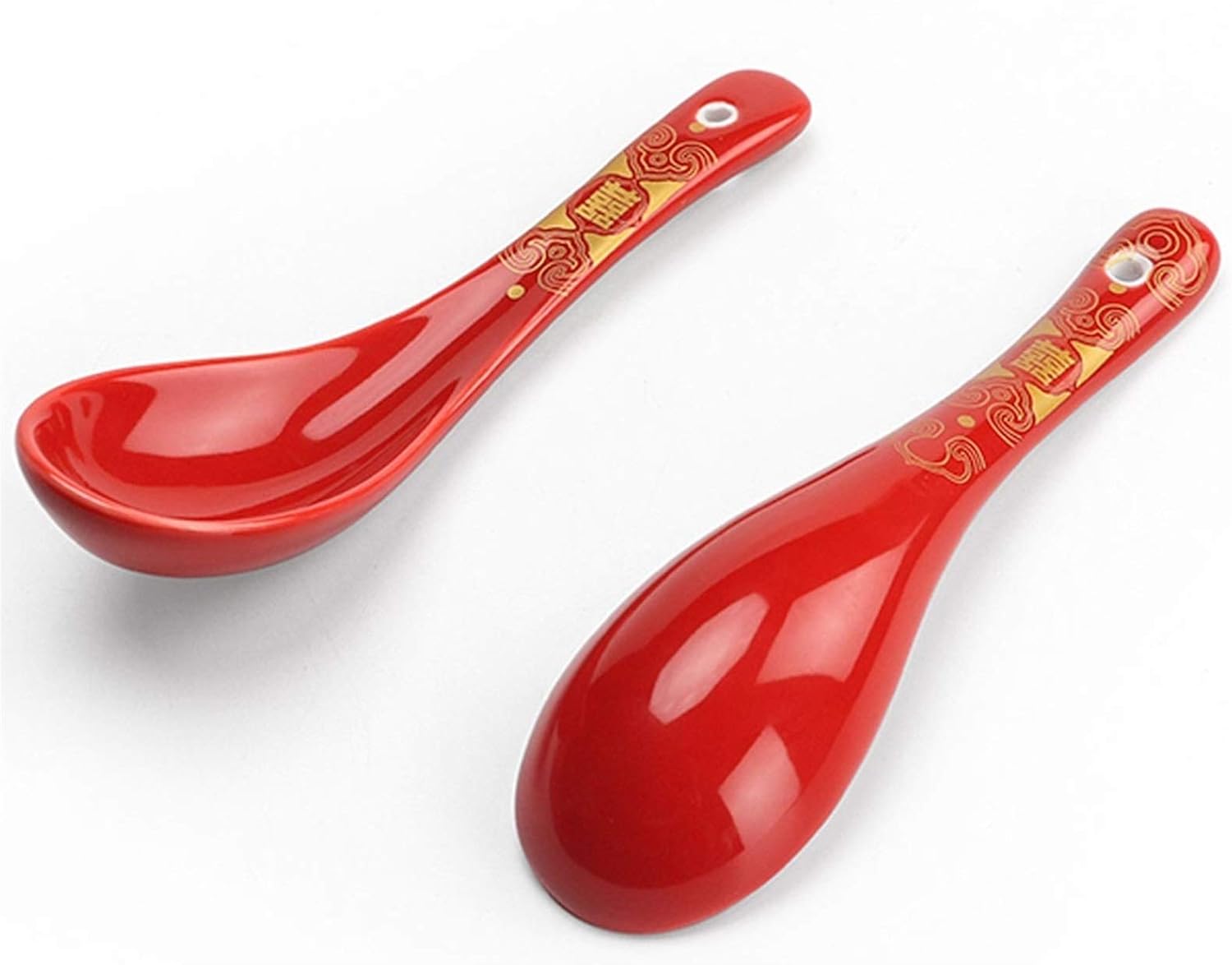 Scoop Wedding Soup Spoon Ceramic Set Soup Spoon Household Small Spoon Creative Rice Spoon 2 Pieces Red Soup Spoon