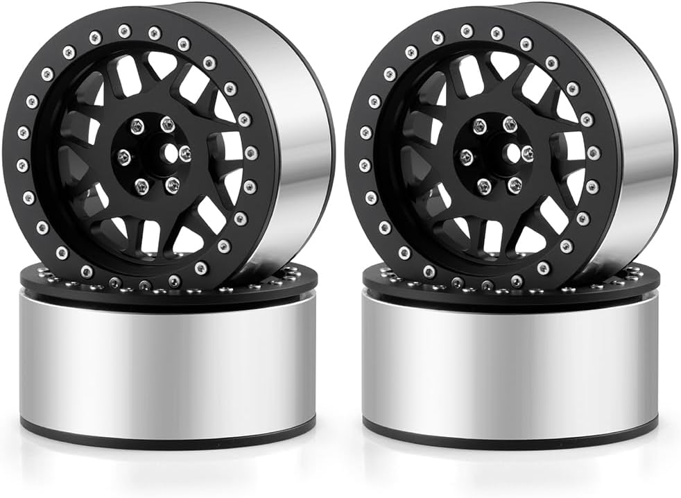 RCLIONS 4PCS Aluminum 2.6inch RC Beadlock Wheels Rims 38mm Width Upgrades for Black Mamba 1/10th Monster Truck Car Accessories Parts (Black)