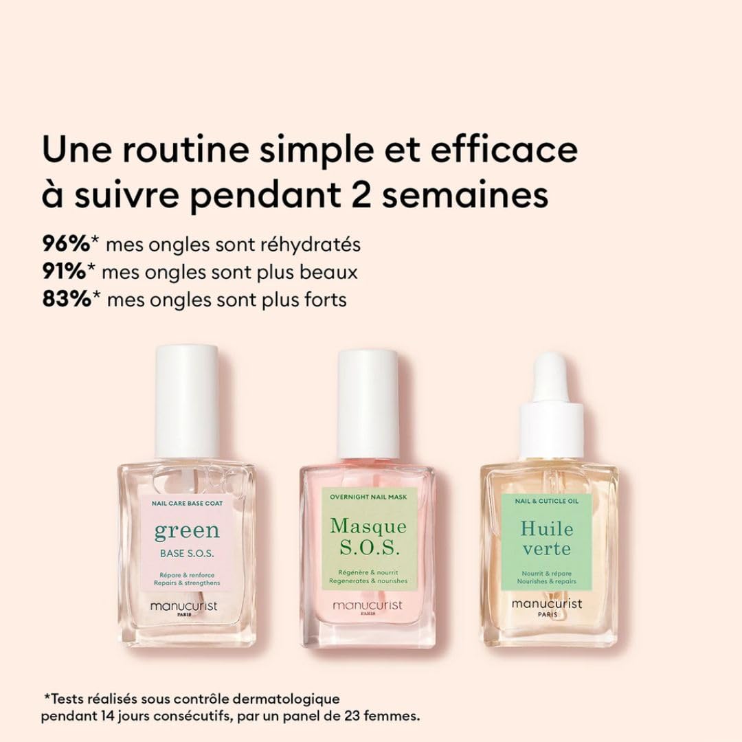 Manucurist Rescue Kit - Coffret Soins Ongles Abîmés : 1 Vernis Soin Ongle Base Traitante, 1 Masque de Nuit Réparateur, 1 Huile Cuticules Ongles - Made in France - Idee Cadeau Femme