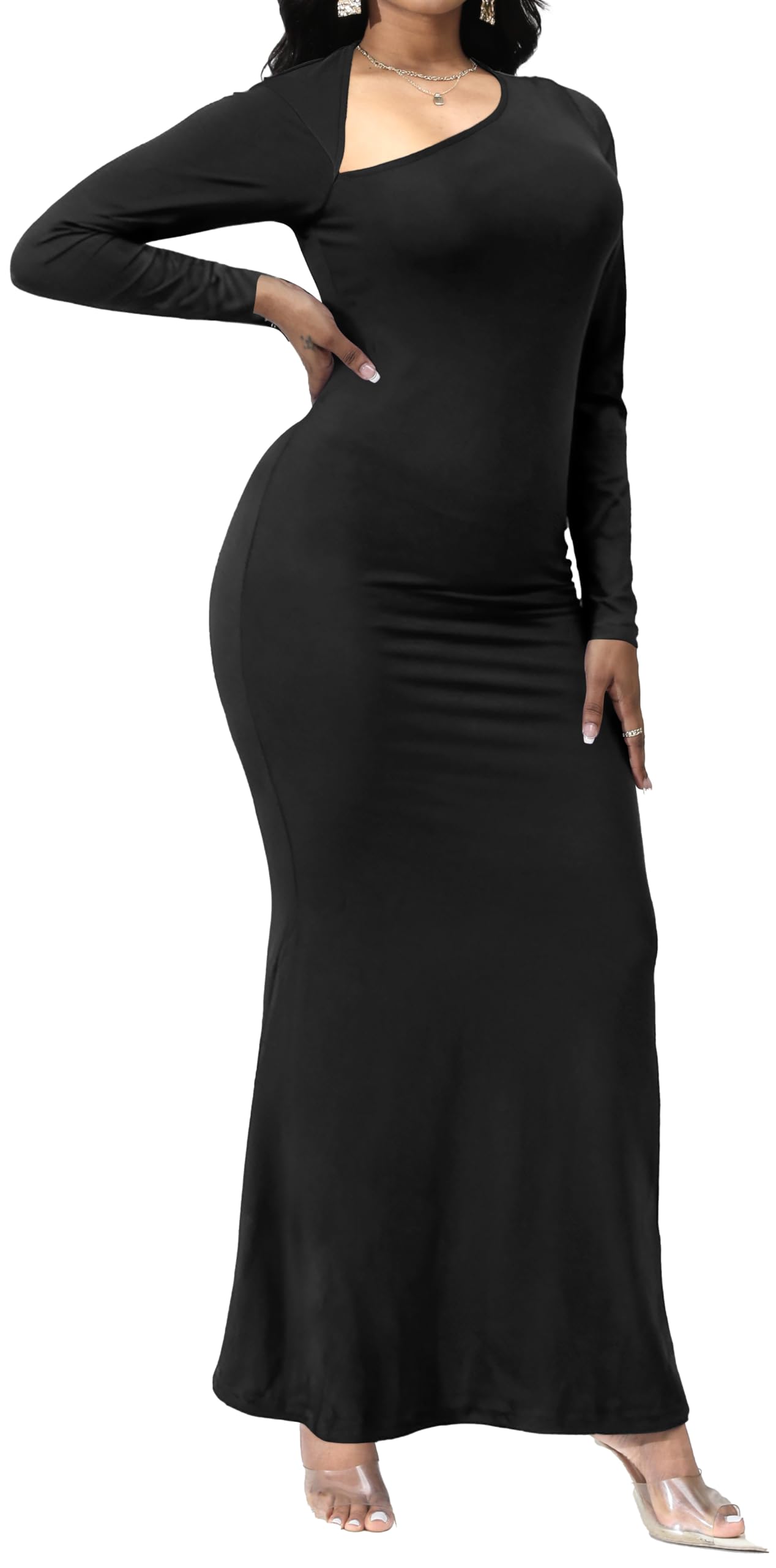 CuteCherry Women’s Formal One Shoulder Mermaid Bodycon Maxi Dress