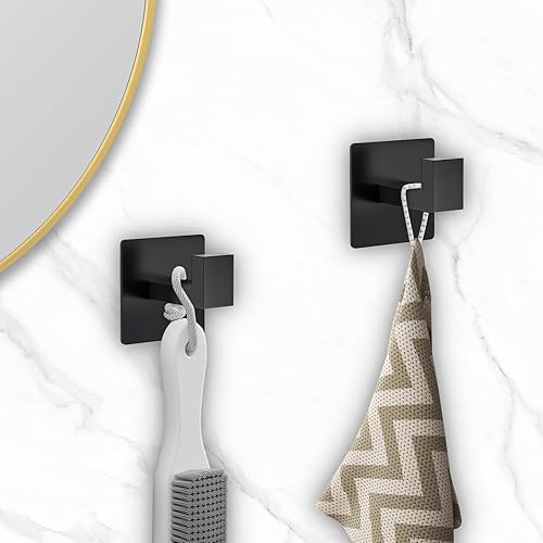 Miniatura 5 de Paquete de 4 ganchos adhesivos negros mate para baño y cocina, ganchos resistentes de acero inoxidable para toallasbatas, sin daños, montaje sin