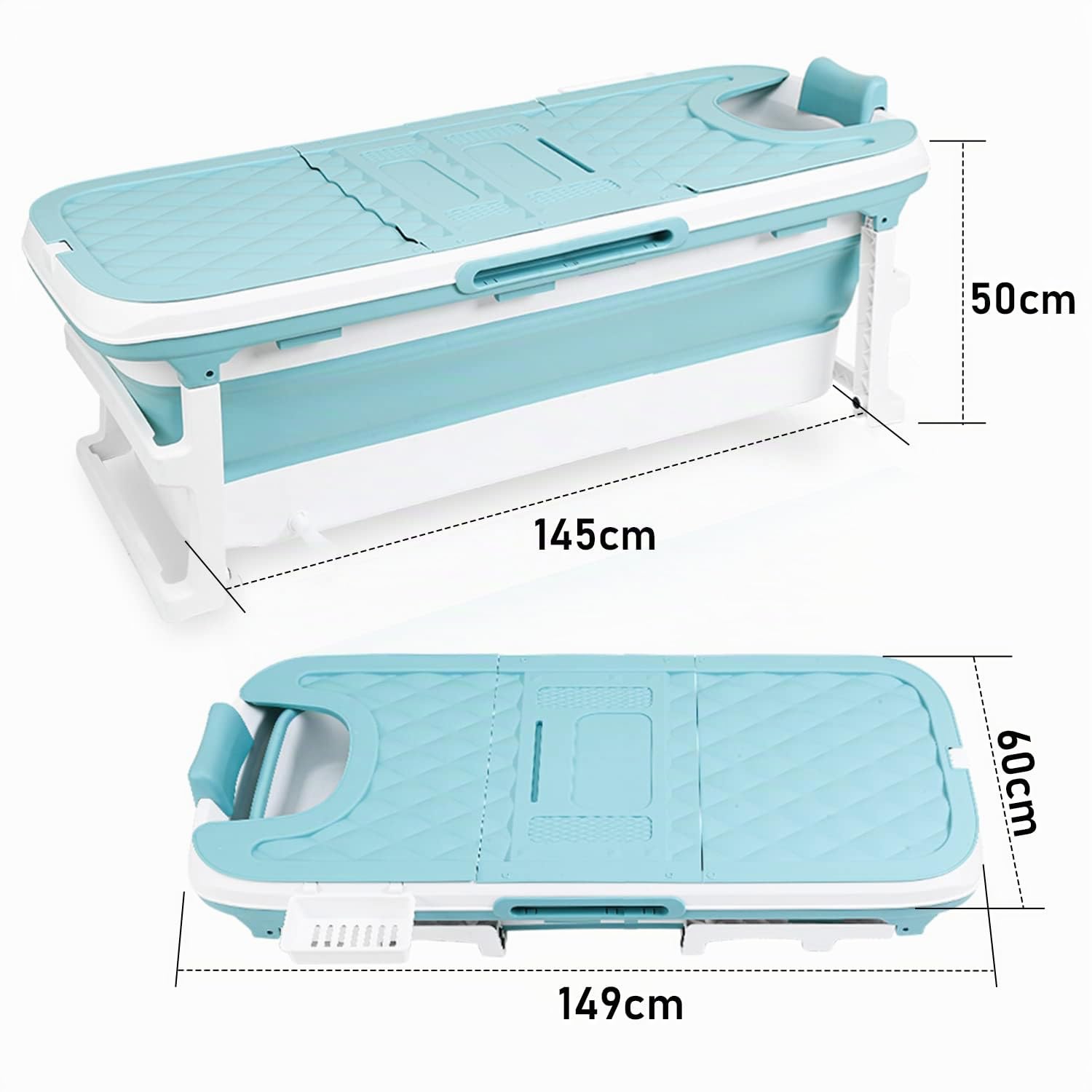 Daromigo Vasca da bagno pieghevole XXL, 149 x 60 x 50 cm, per adulti, portatile, pieghevole, con copertura e rulli massaggianti, per bagno, doccia e balcone