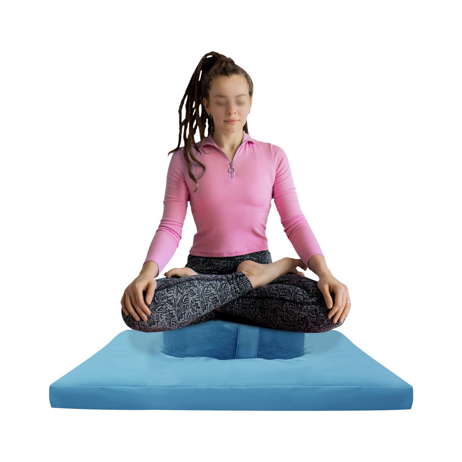 Set di cuscini da meditazione, rotondi e quadrati, con rivestimento in cotone e velluto, per meditazione, yoga, per interni ed esterni (40 cm e 80 x 80 cm) (blu)