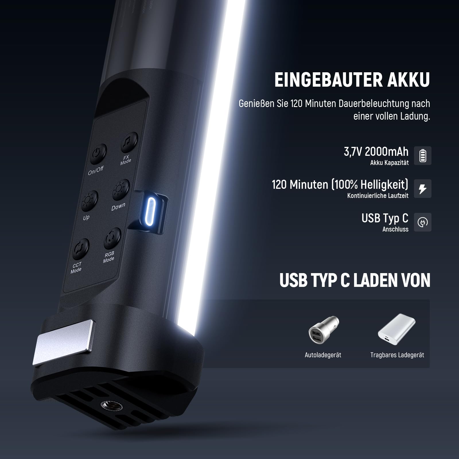 NEEWER Basics 12" Magnetischer RGB Lichtstab, CRI95 dimmbarer 8W LED Handheld Videoleuchtstab mit 51 RGB Modi, 2000mAh Akku für YouTube, TikTok, Kamera Streaming, Studio Videoaufnahmen, SL30