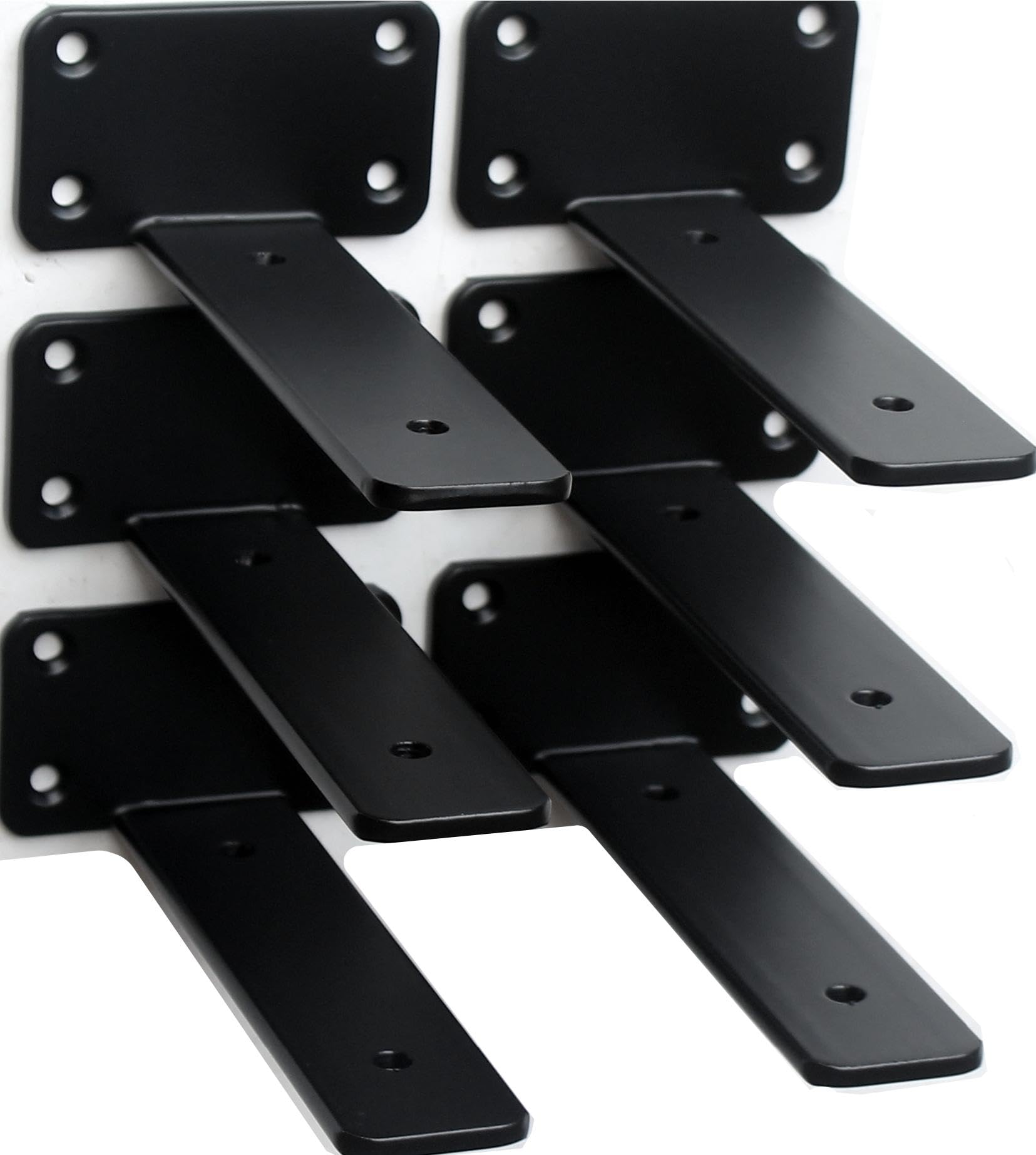 6 Pack - 4 inch Black Hidden L Shelf Bracket (1/5 Inch Thicked) Iron Floating Shelf Brackets Rustic Industrial Metal Brackets for Shelf Support