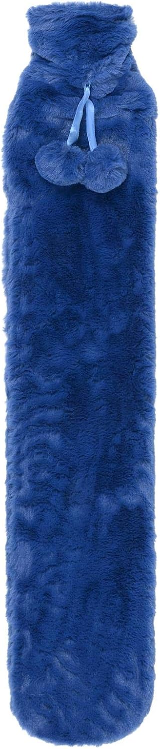 Extra Long Slim Hot Water Bottle Faux Fur Cover Thermotherapy Pain Relief 72cm Classic Blue