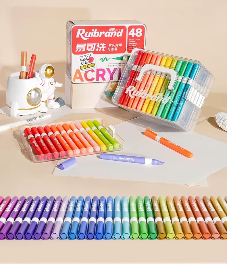 Image of SUPER TOY 24 Washable Acrylic Paint Pens Markers Soft Brush Tip for Drawing, Sketching, Calligraphy, Painting, Canvas, Glass, Plastic, Fabric & Creative Crafts