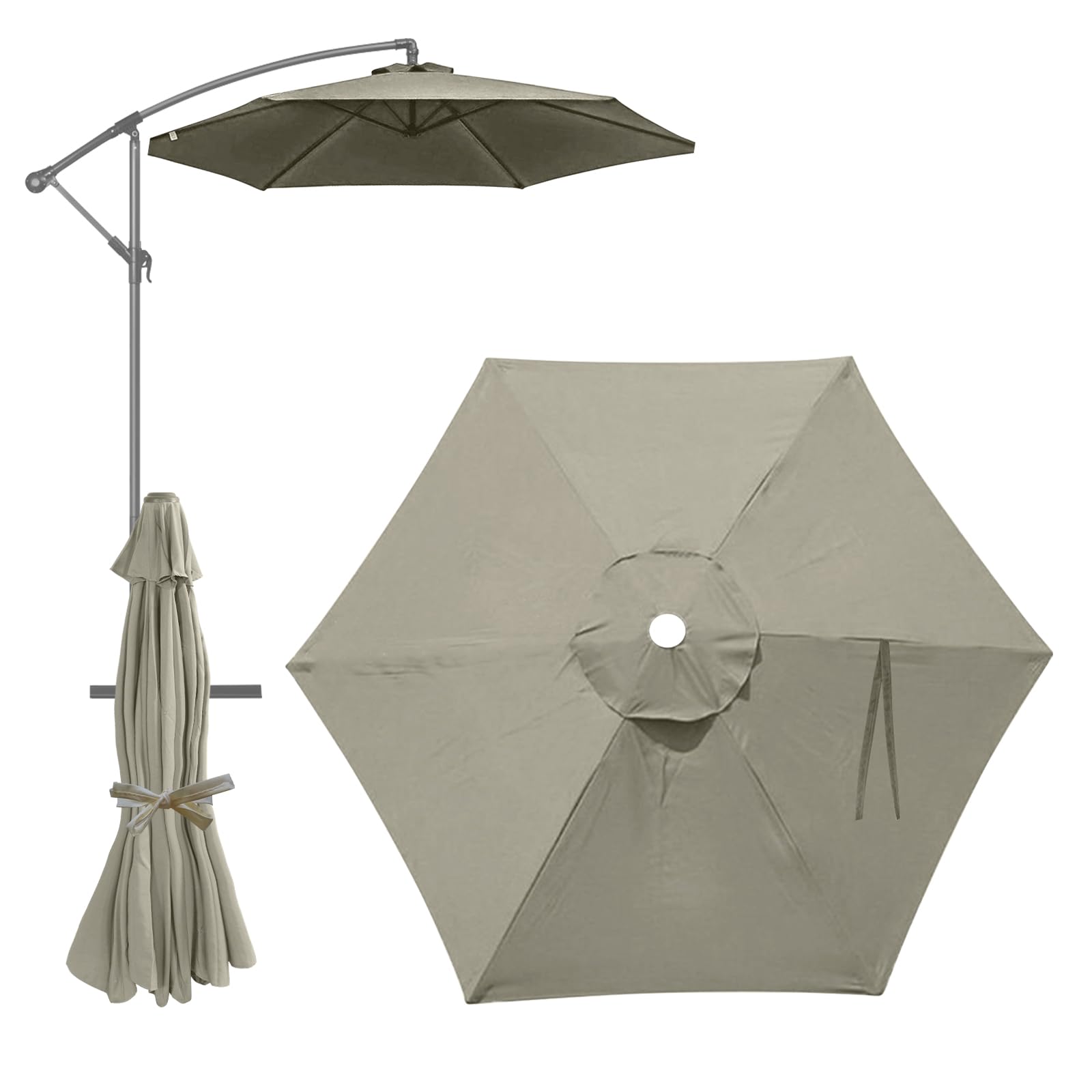 Aartner Replacement Parasol Fabric Cover, 2m 6 Ribs Parasol Replacement Canopy Cover, Anti-Ultraviolet Patio Waterproof Patio Cloth Cover for Garden Umbrella (Beige brown) — image 1