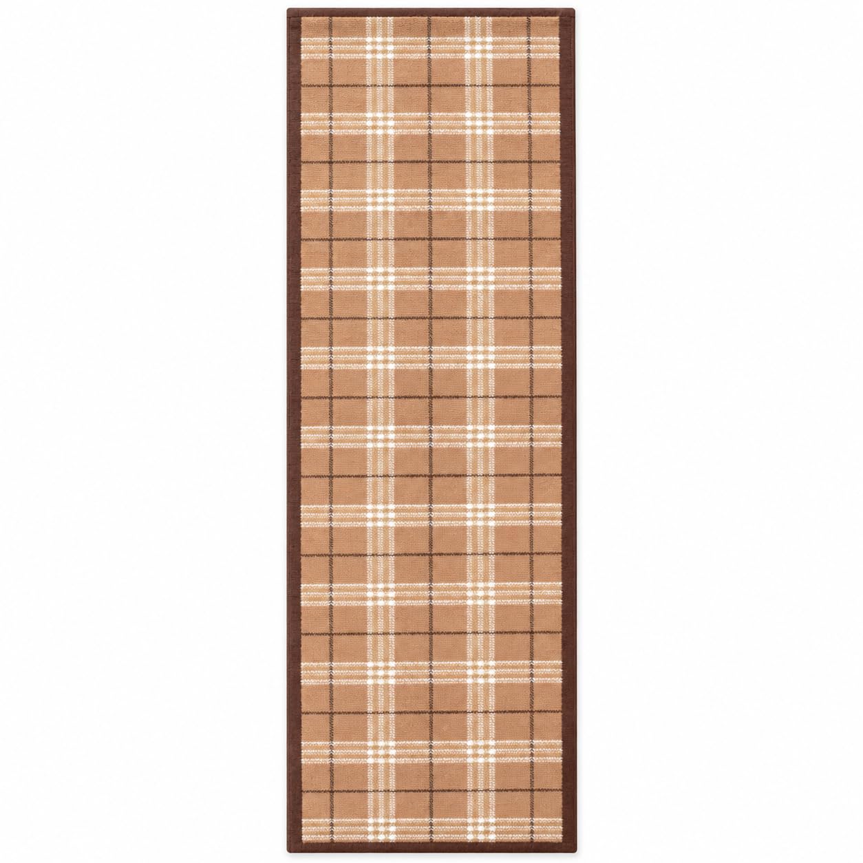 SrS Rugs® Luna Collection, Modern Long Carpet Runner Rug for Entrance Hall and Stairs. Smooth Soft 8mm Depth Pile. 70cm Wide. Any Length (Tartan Brown, Length: 6' (183cm)) — image 1