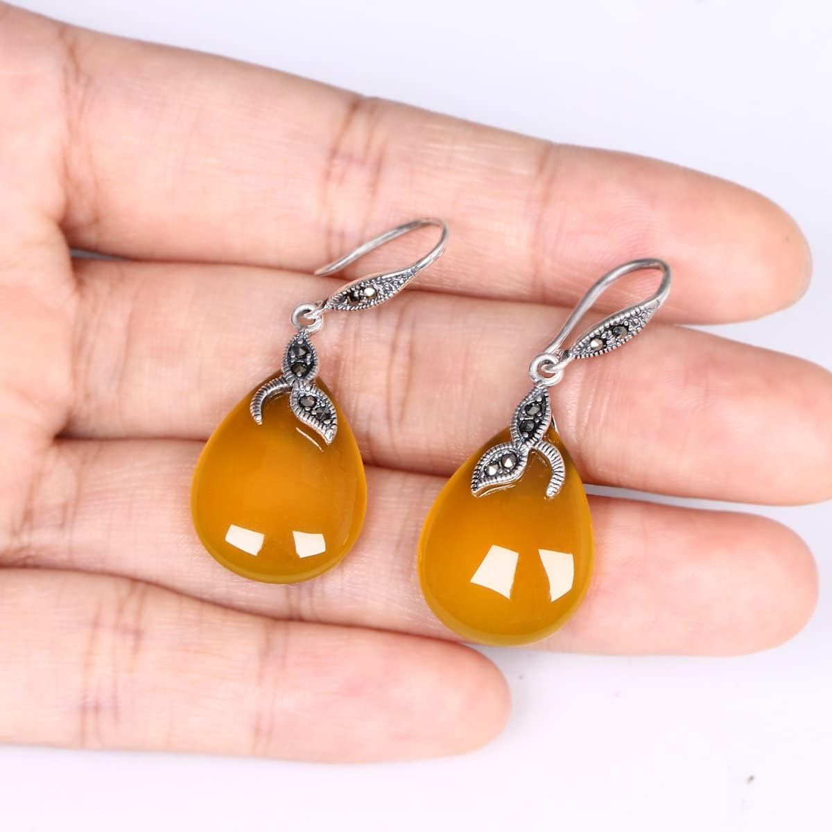 EVER FAITH 925 Sterling Silver Created Chalcedony Crystal Retro Black Leaf Teardrop Hook Earrings Birthday/Mothers Day/Valentines/Christmas Jewelry Gift for Women - Image 6