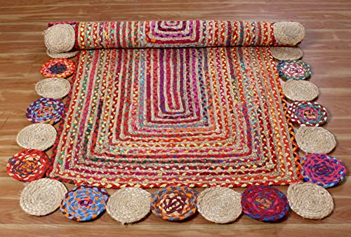 Casavani 100% Eco-Friendly Multipurpse Hand Braided Rug Geometric Multicolor Chindi Cotton Jute Rug Best Uses For Hallway Enterway,Living Room,Dining Room,Loundry Room & Purch 10X14 Feet #TOP7