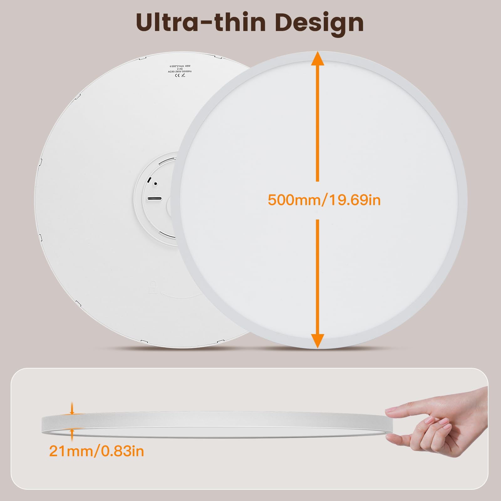 Ø50cm Deckenleuchte, 48W deckenlampe led mit Fernbedienung Dimmbar 3000K-6500K, 4800Lumen Modern Deckenlampe Wohnzimmer Ultra Dünn 2.1CM für Schlafzimmer Badezimmer küche