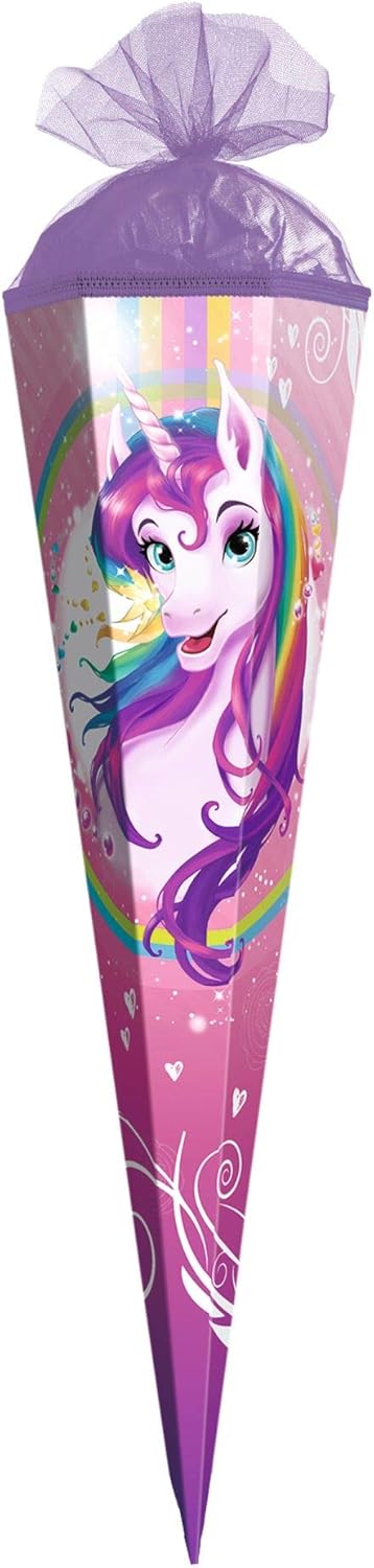 ROTH Geschenk-Schultüte Einhornportrait 50 cm klein - 6-eckig Tüllverschluss - Zuckertüte Einhorn