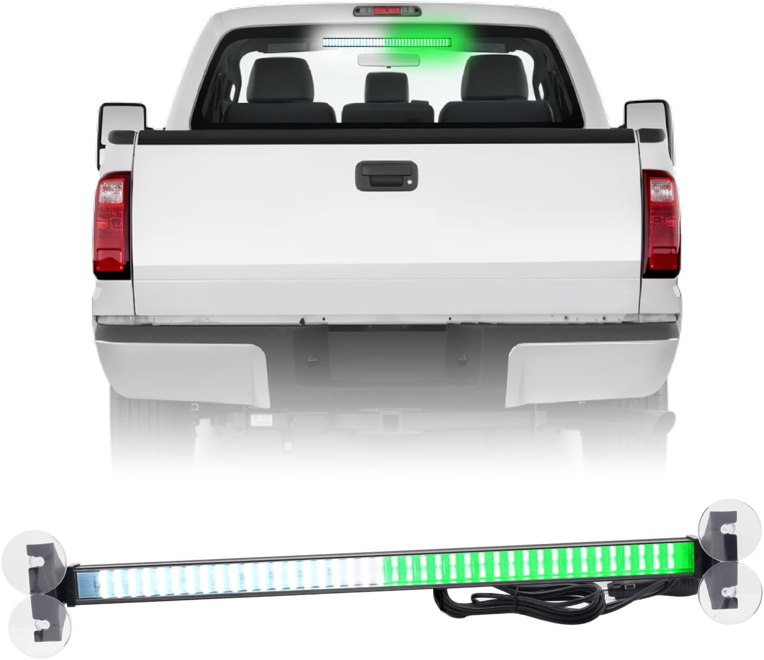 Clidr Emergency Traffic Advisor Strobe Lights 80 Led Strobe Light Bar Safety Hazard Warning Interior Windshield Dash Lights Deck Split Mount for Construction Vehicles Trucks (White Green)