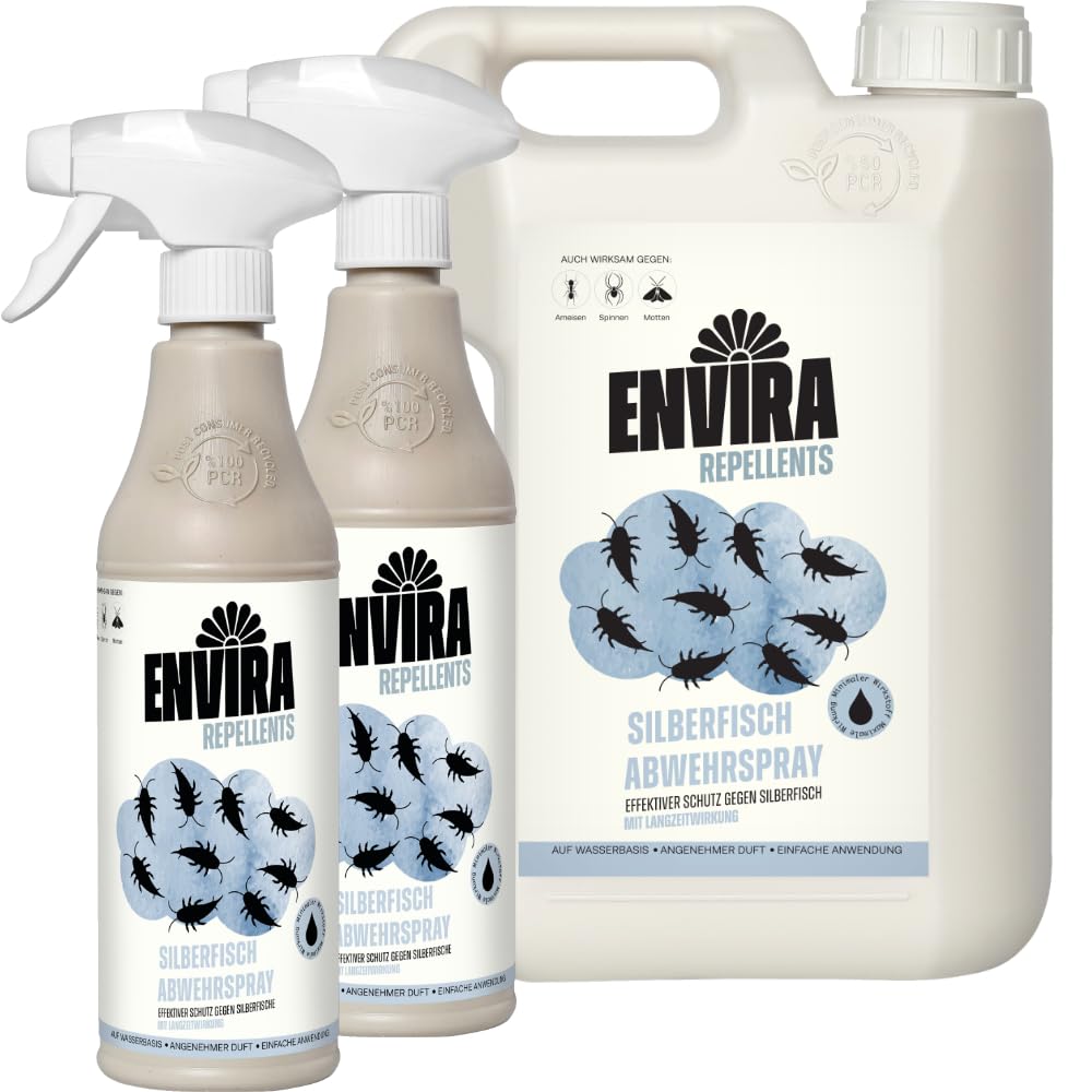 Envira Silberfischspray 2x 500 ml + 2 Liter - gegen Silber- & Papierfische | Silberfisch Spray mit Langzeitwirkung & Mittel gegen Papierfischchen - geruchsarme Alternative zu Falle und Köderdose