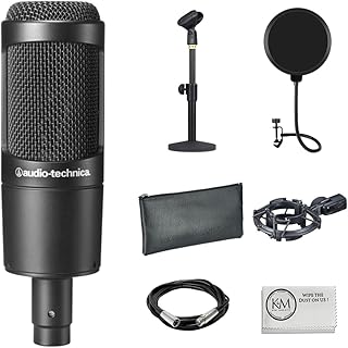 AT2035 Cardioid Condenser Microphone Bundle with Pop Filter + XLR Cable + Microphone Desktop Stand + Microfiber Cleaning Cloth (5 Items)