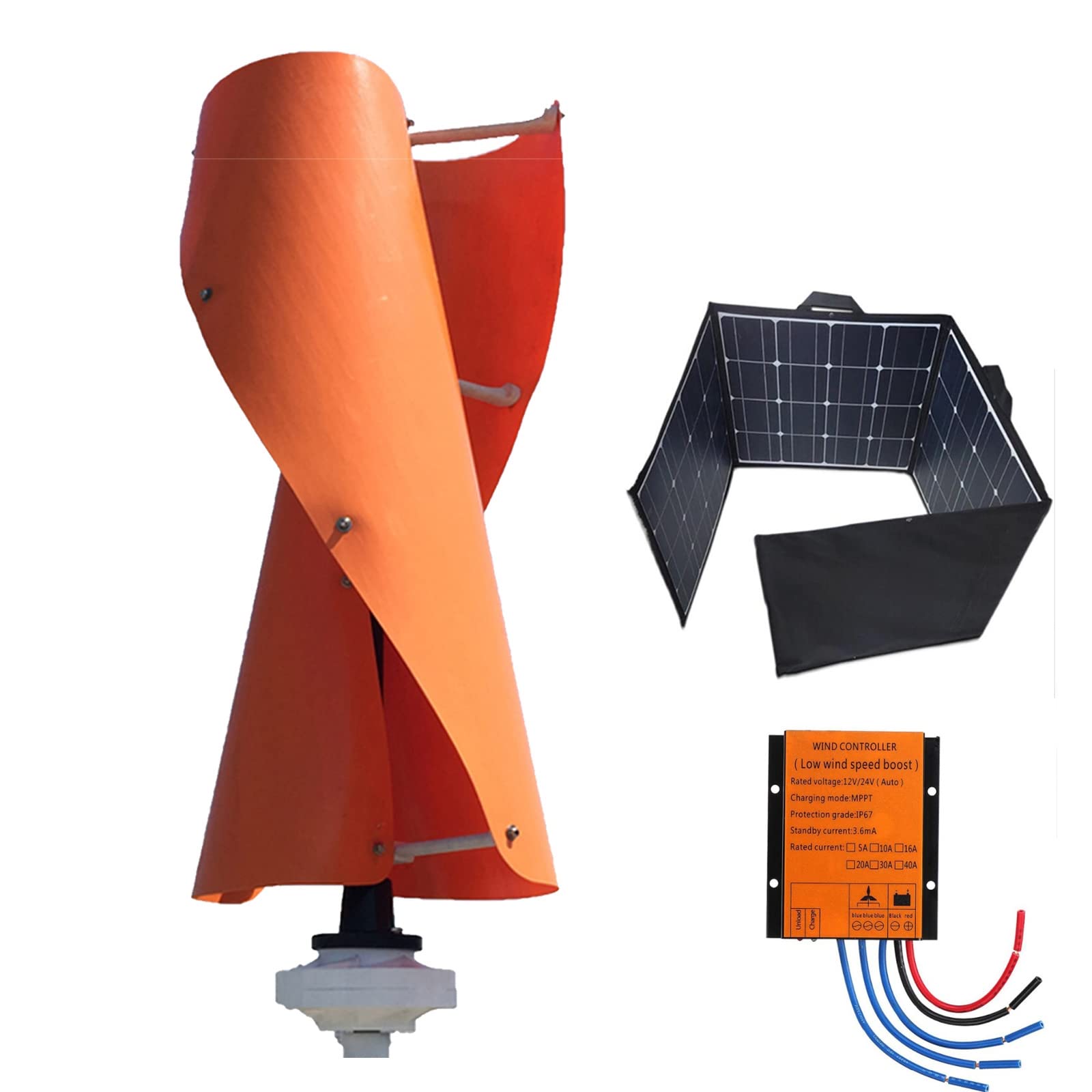 GUOZ 8000W Spiral Wind Power Turbine Generator 3 Phase 12V 24V 48V 96V Vertical Coreless Wind Generator with MPPT Charger Controller,24v