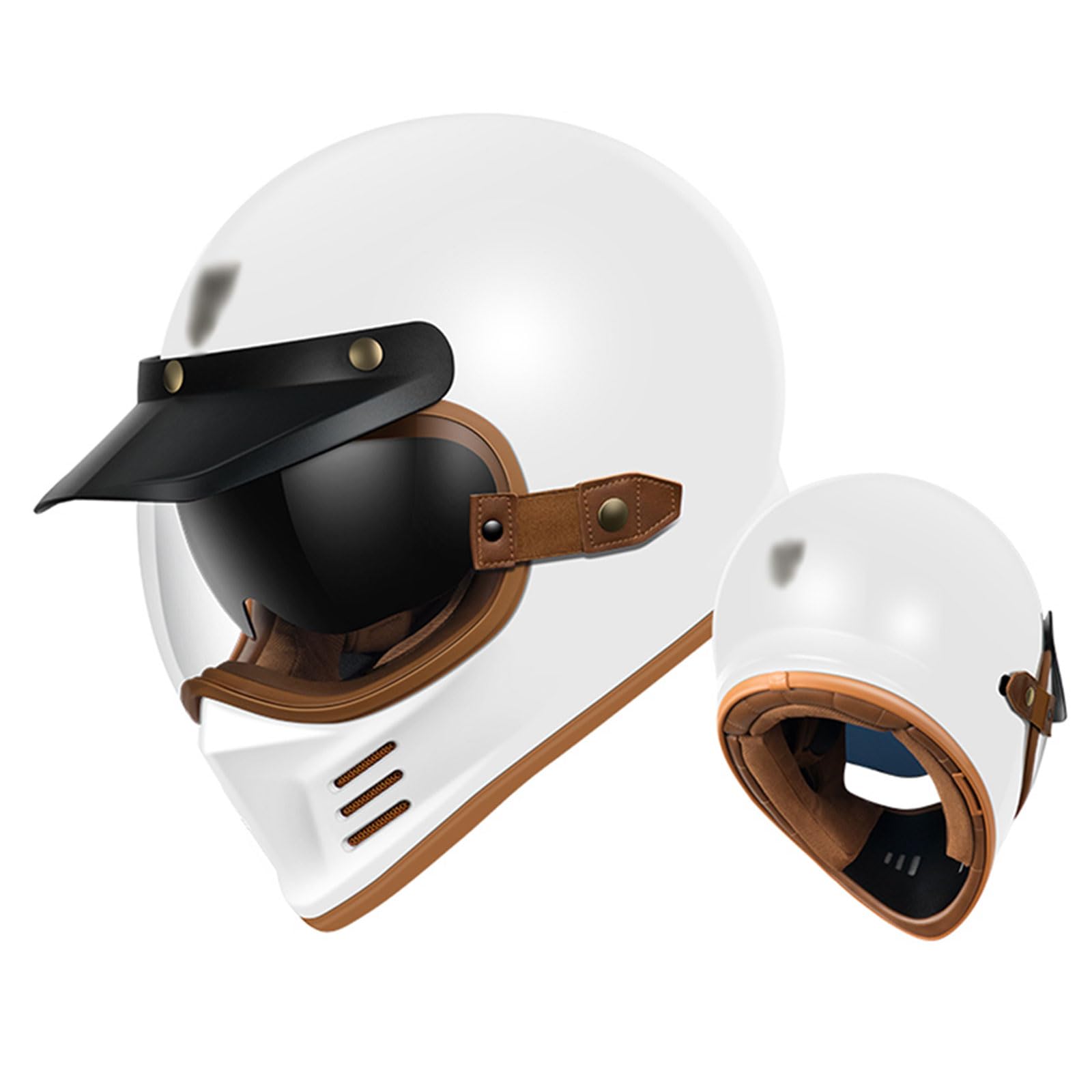 Casque de moto rétro XL blanc avec lunettes pour éviter le vent en scooter