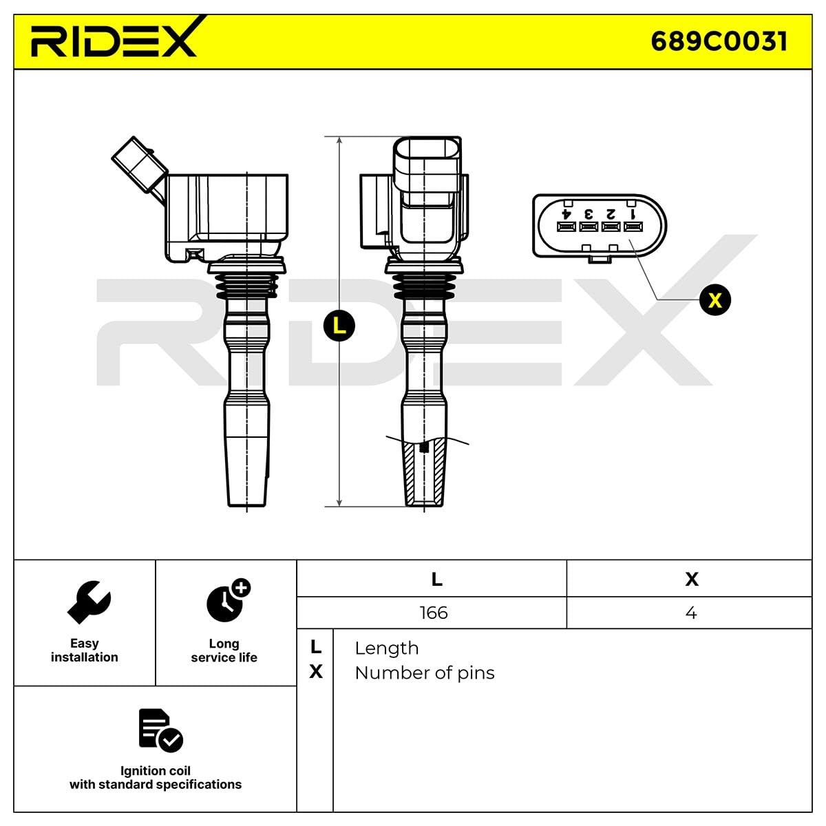 RIDEX 689C0031 Bobina d'accensione Compatibilità con VW Polo Hatchback 6R1, 6C1