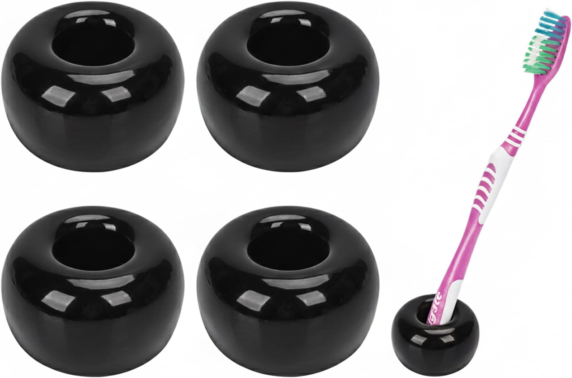 4 Pack Mini Ceramic Toothbrush Holders, Single Toothbrush Holder for Shower, Cute Toothbrush Stand for Bathroom, Medicine Cabinet, Dorm (Black)