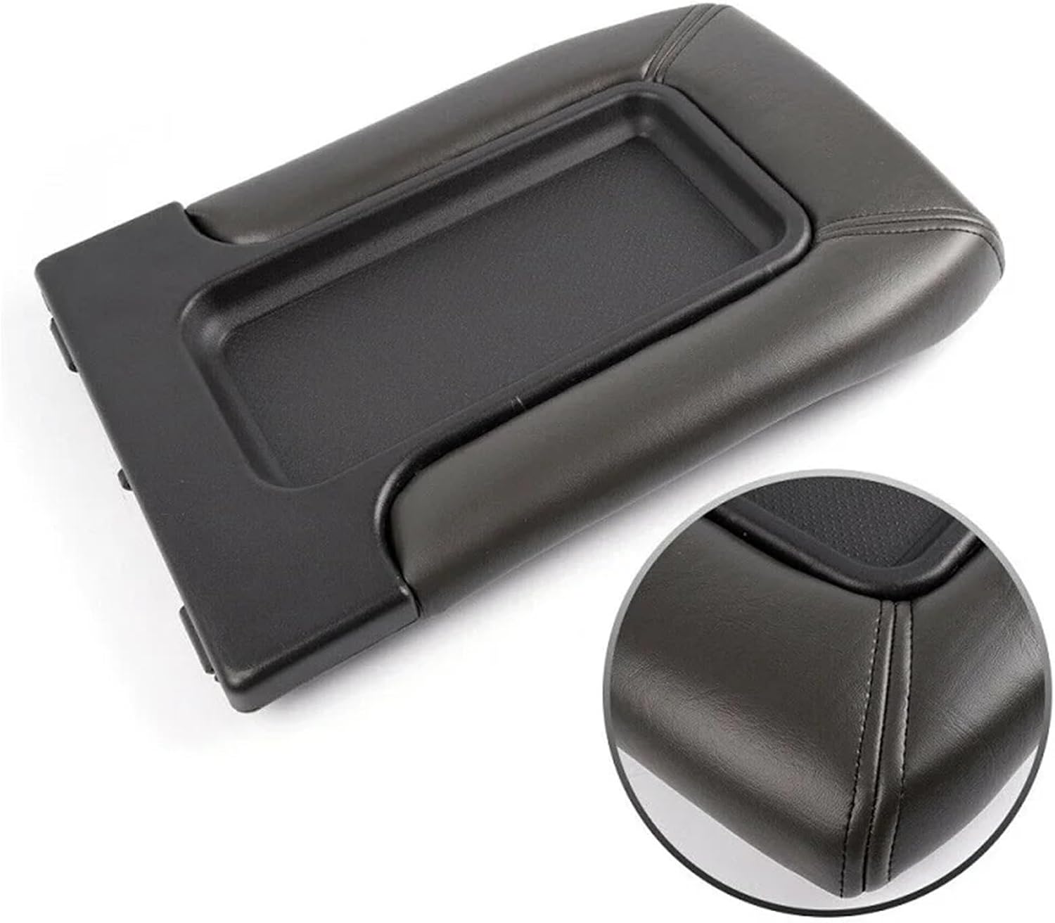 Leather Car Center Console Armrest Cover Lid Compatible With Cadillac 1999-2007 Center Console Armrest Storage Box Cover(Gloss Black)