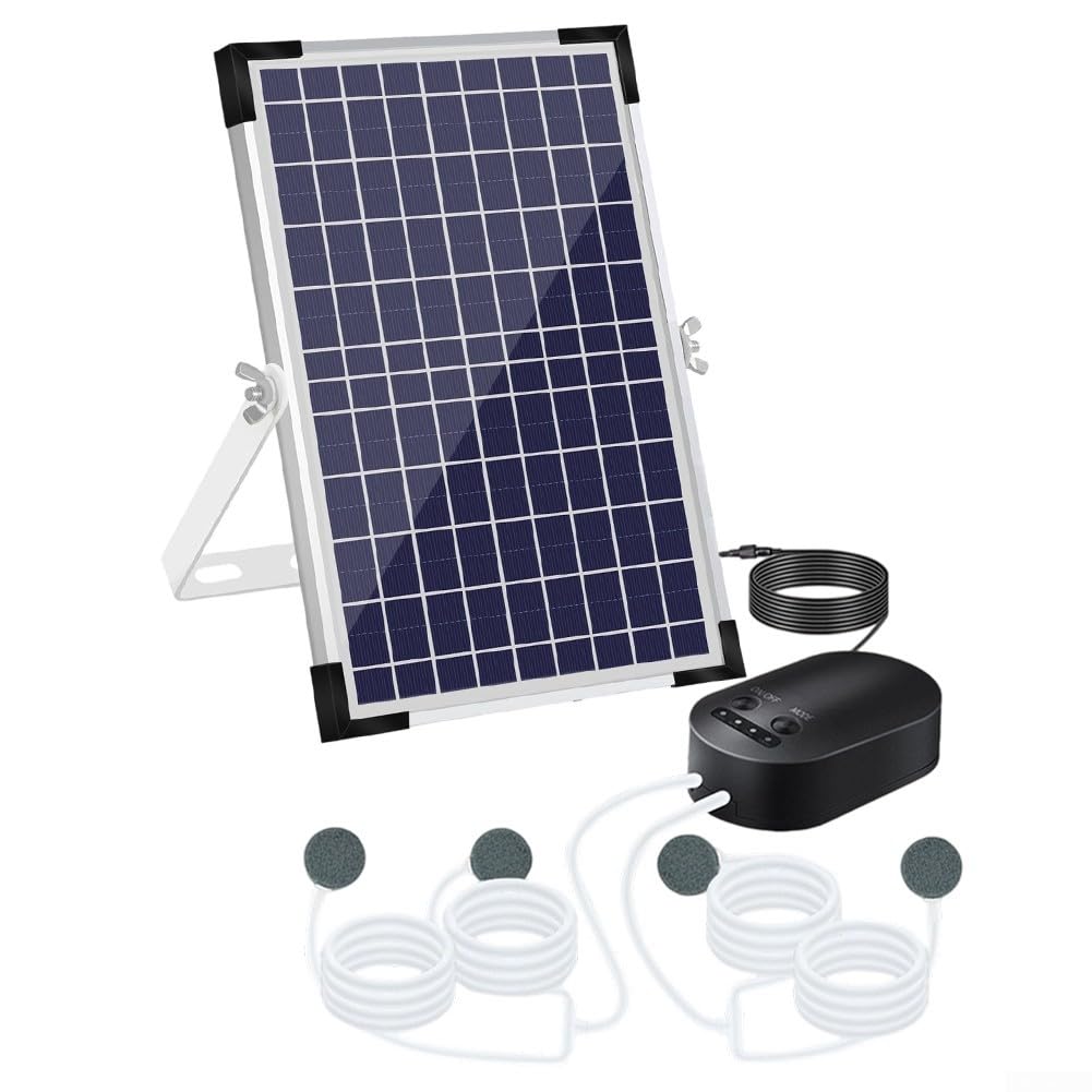 Solar Teichbelüfter 10 W 10 V Luftpumpe mit 4400 mAh für Akku 3 Einstellungen für Koiteiche Fischtanks Outdoor Wasser Gärten Schwarz