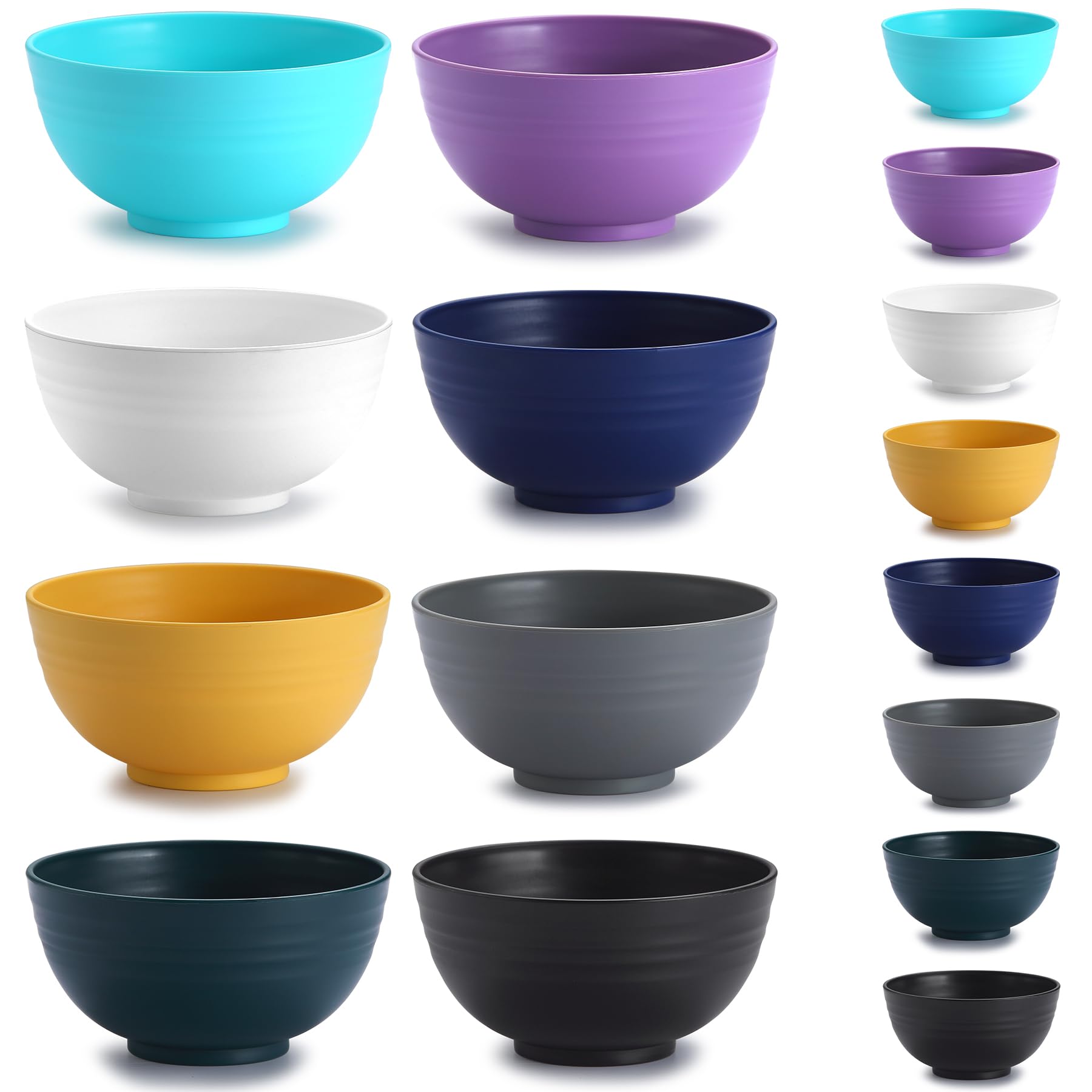 Kyraton Plastic Cereal Bowls 8 Pieces, Unbreakable and Reusable Light Weight Bowl for Rice Noodle Soup Snack Salad Fruit, Dishwasher Safe