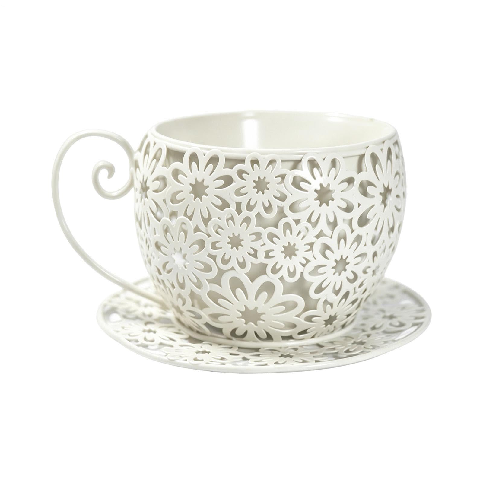 Planter Pots - 25x14.5cm Iron Teacup Flower Pot | Retro Hollow Plant Pots Wrought Iron Decorative For Indoor Outdoor Plants | Vintage Garden Planter For Home Garden Succuĺent Planting Decor