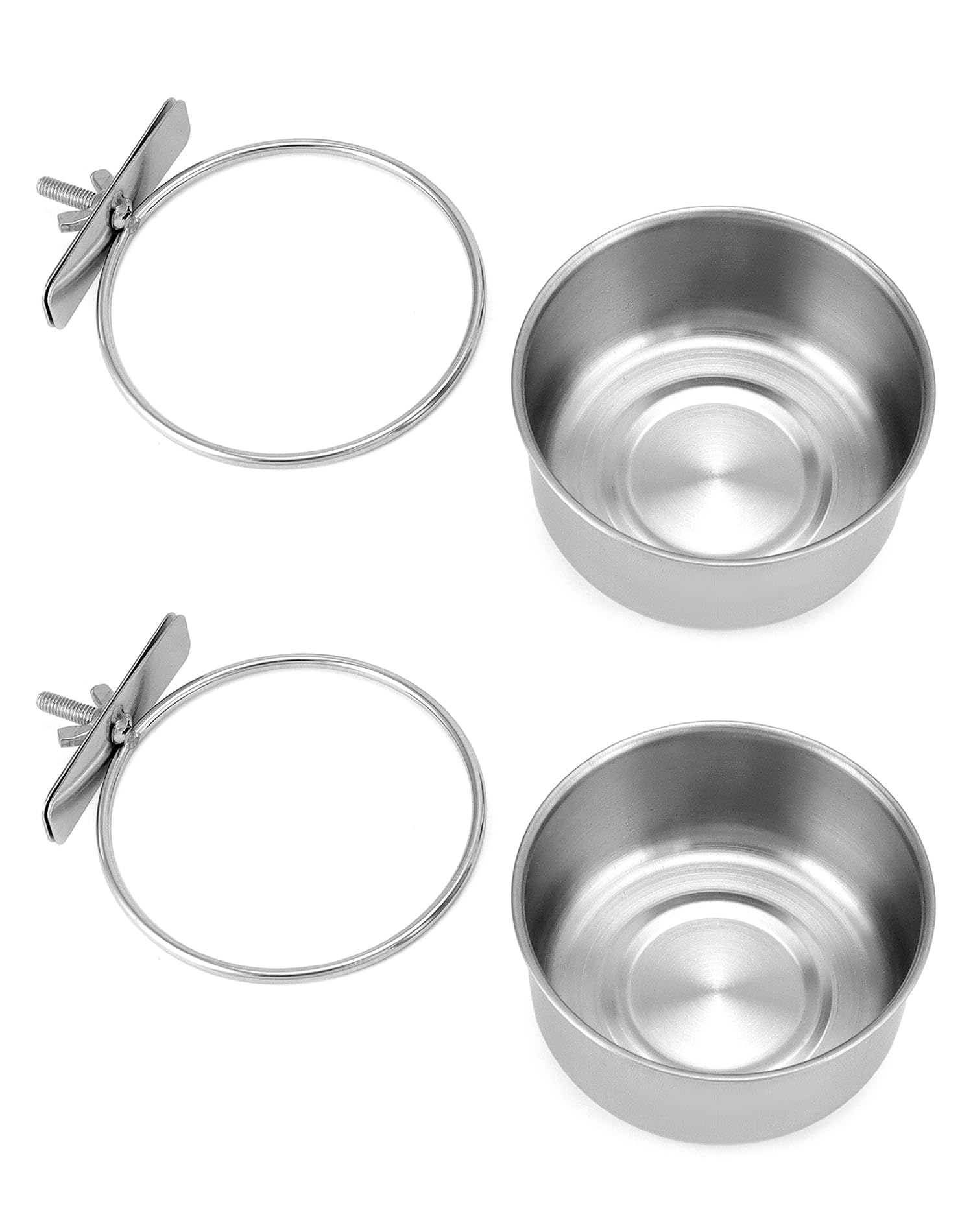 QWORK® Juego de 2 Cuencos Pájaros Jaula, Comedero Pajaros de Acero Inoxidable, Accesorios para Loros y Mascotas Pequeñas (10X4,5 cm)