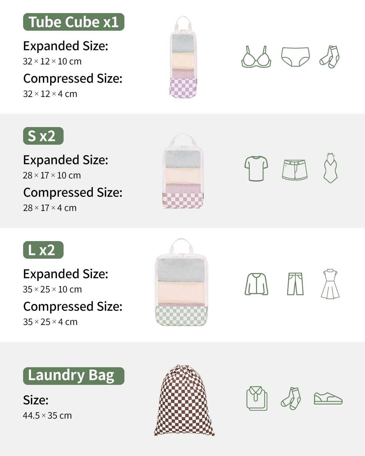 Narwey 6 Pièces Organisateur Valise, Sac Compression Voyage, Compression Packing Cubes, Organisateur Valise Compressible, Cube de Rangement, Organiseurs de Bagage (Checker Combined)