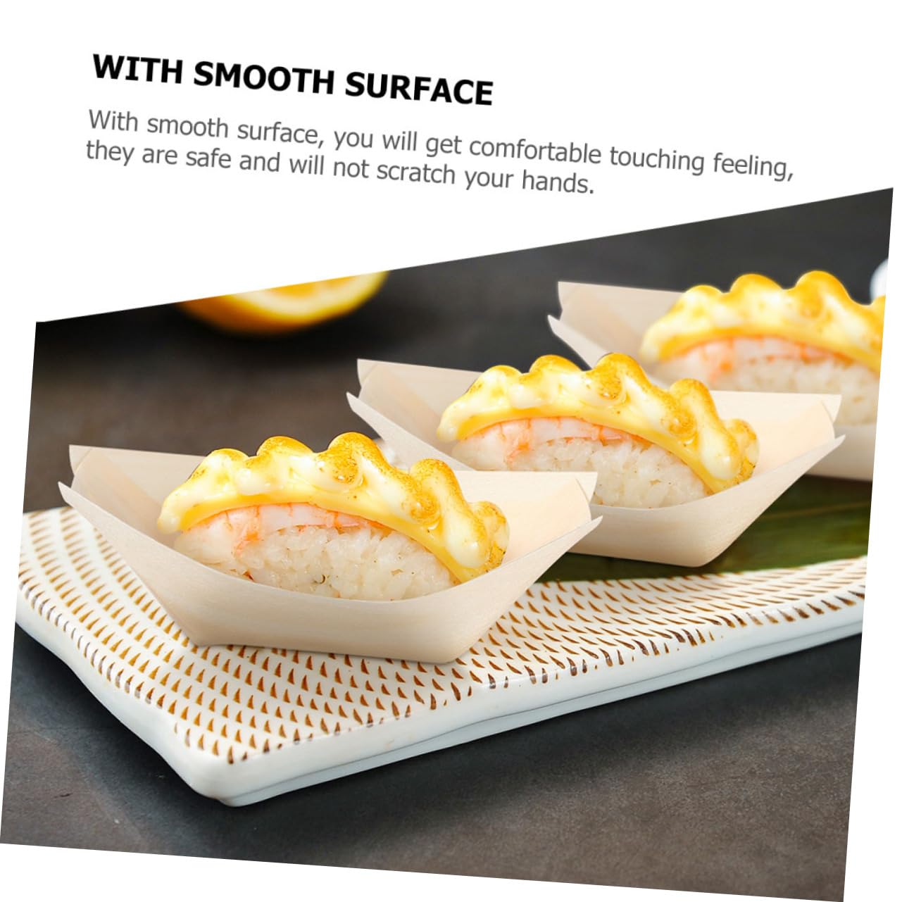 OFFSCH 250pcs Disposable Sushi Serving Tray Plates Wood Boat Dishes Japanese Sashimi Boat Plate