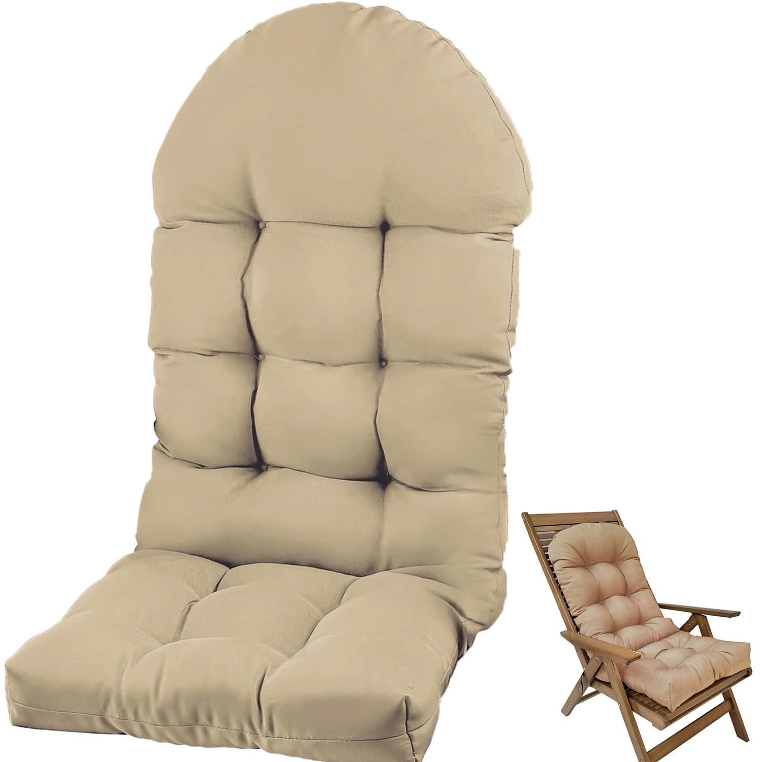 Rtsfkfs Khaki Indoor/Outdoor Seat Cushion Waterproof, Replacement Thicked Garden Adirondack Chair Cushions With Ties, High Back Rocking Chair Pad For Patio Furniture(Khaki)